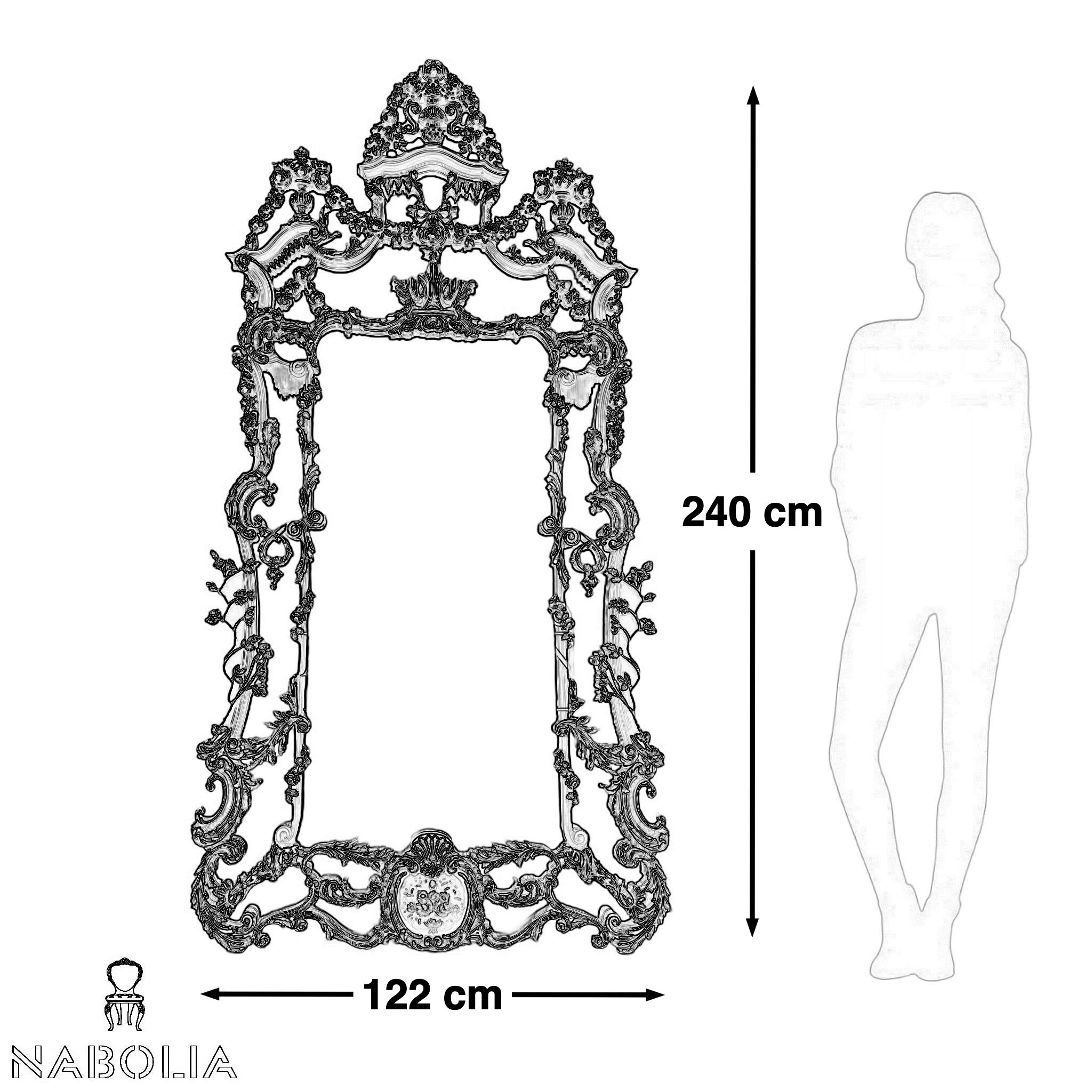 برواز ملكي هاند ميد - برواز انتيك مصنوع من الخشب الزان الطبيعي والحفر اليدوي المميز لاضافة لمسة جماليه فخمة والدهان ورق دهب و الزجاج جريش المقاسات: W 122 CM * H 240 CM