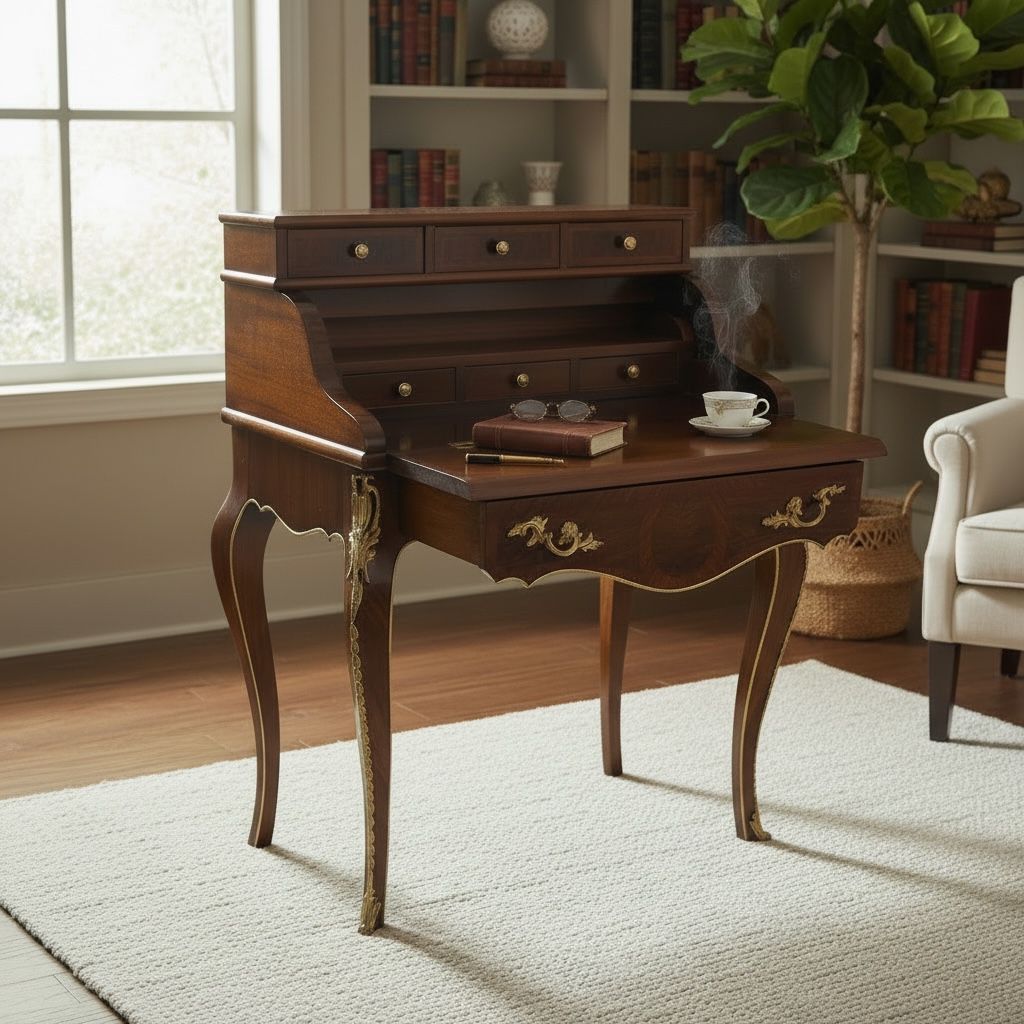 سكرتيرة كلاسيك بزخارف يدوية وتطعيم نحاس - Nabolia