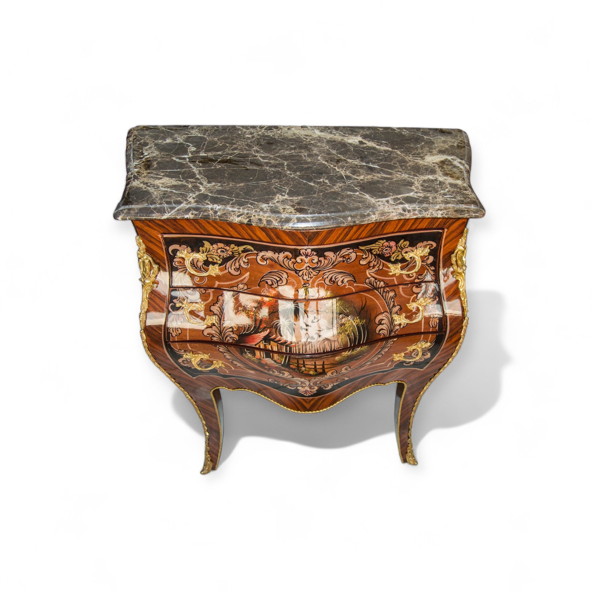 بايوه مطعم بالنحاس والرسم مقاس 65 سنتميتر - بايوه تلاتة درج مصنع من الاخشاب و القشرة الطبيعية مطعمة بالنحاس والرسم اليدوي و القرصة رخام المقاسات: W 65 CM * H 75 CM * B 35 CM