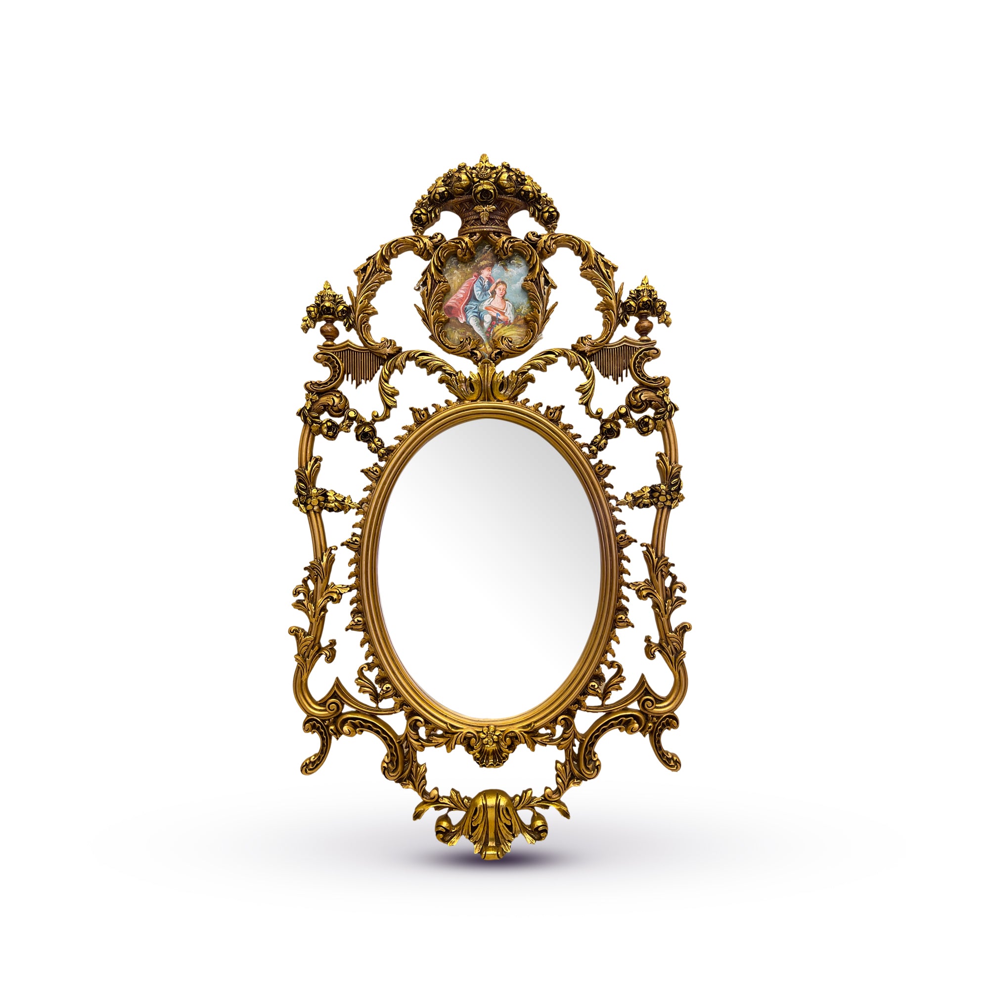 برواز معلق - برواز انتيك من الخشب الزان حفر هاند ميد دهان دهبي و مرايا جريش المقاسات: W 85 CM * H 150 CM