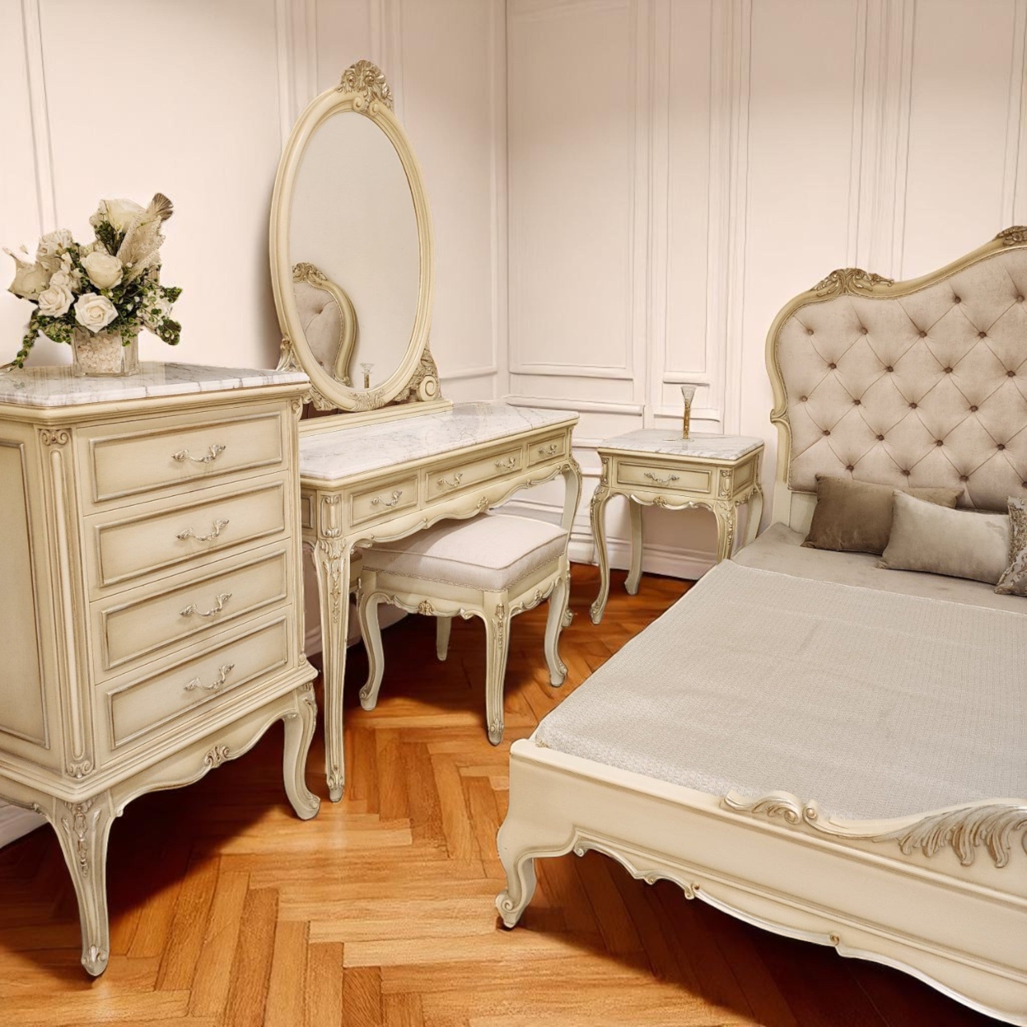 Classic bedroom with royal details and a soft French touch