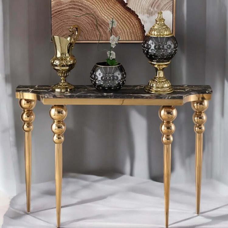 كونسول سطح رخام - كونسول مصنع من الاستانلس لون ذهبي والقرصة رخام المقاسات: W 120 CM * H 80 CM * B 40 CM