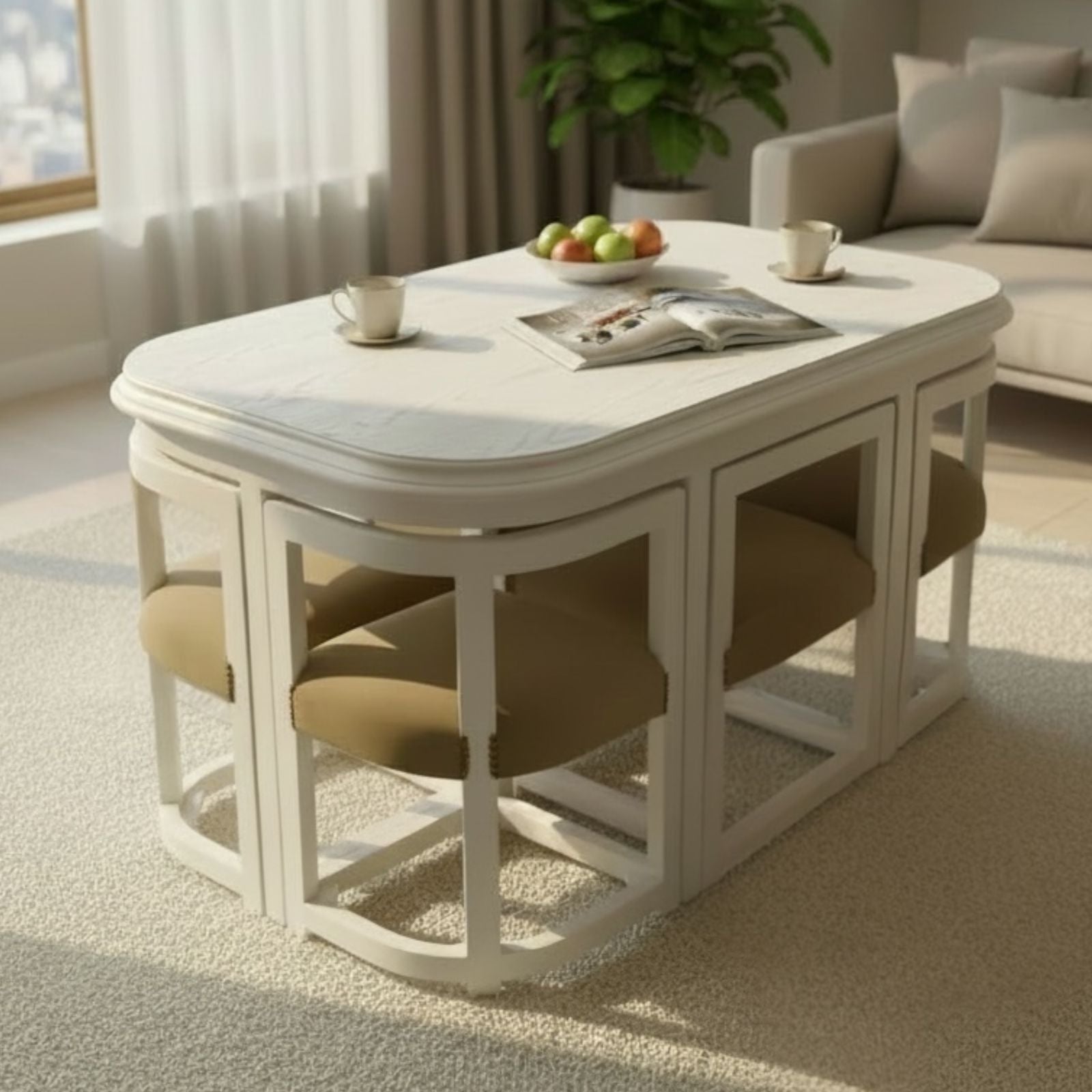 ترابيزه سفرة بتصميم ذكي مع مقاعد متداخلة