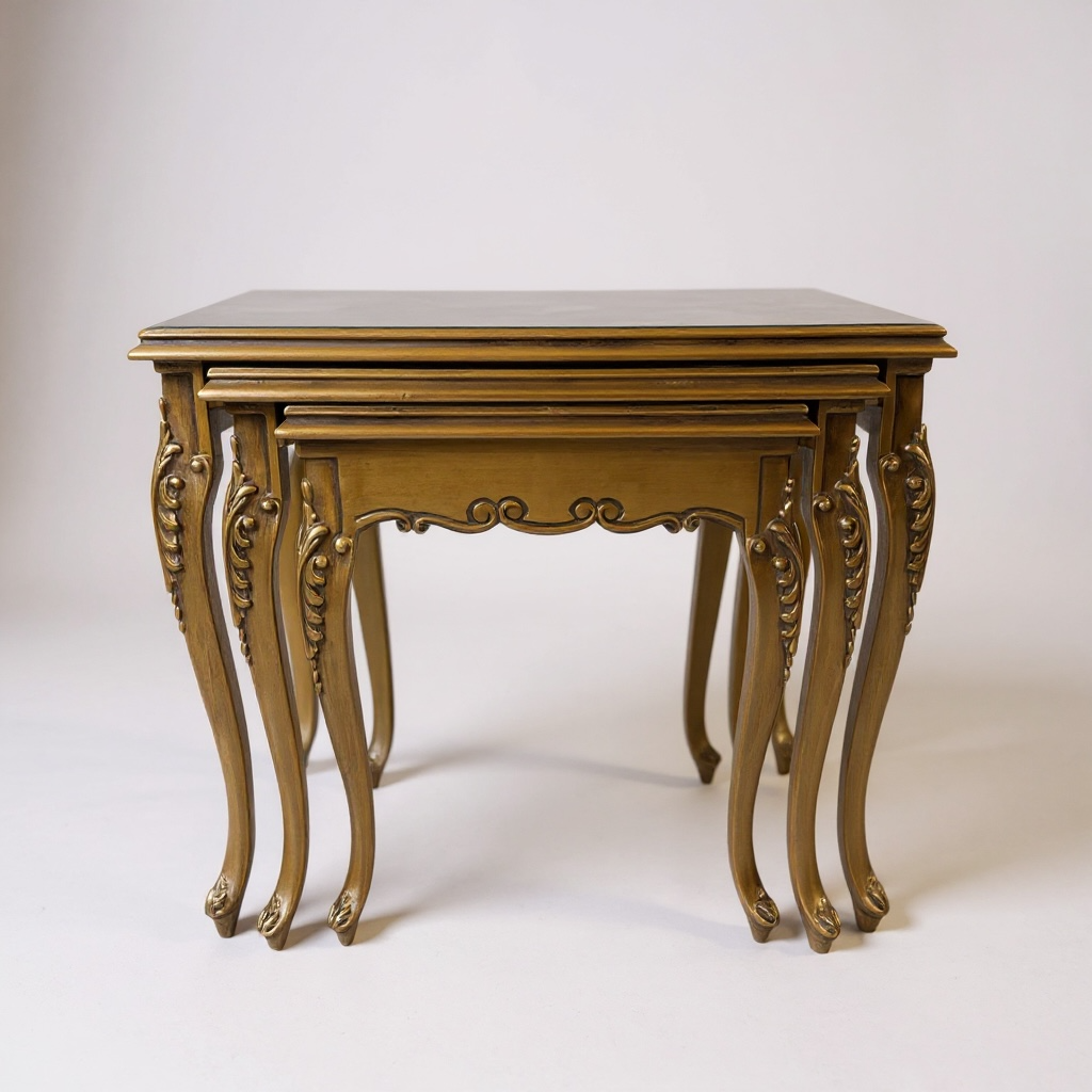 طقم ترابيزات كلاسيك ذهبي برسم يدوي وزجاج