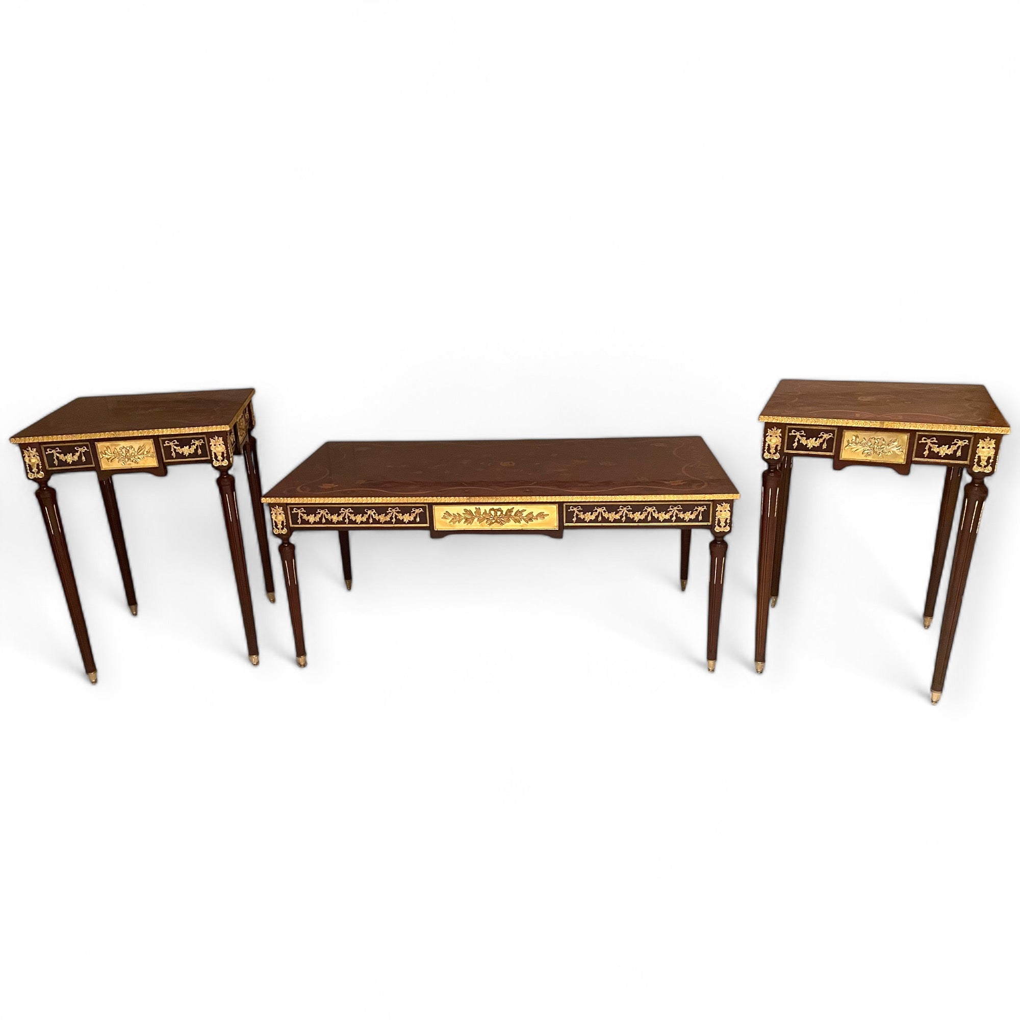 French table set consisting of a center table and two side tables