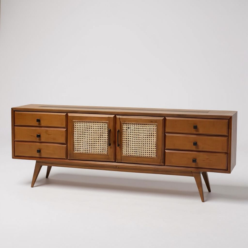 وحدة تلفزيون خشابي بواجهات كانيه وادراج تخزين