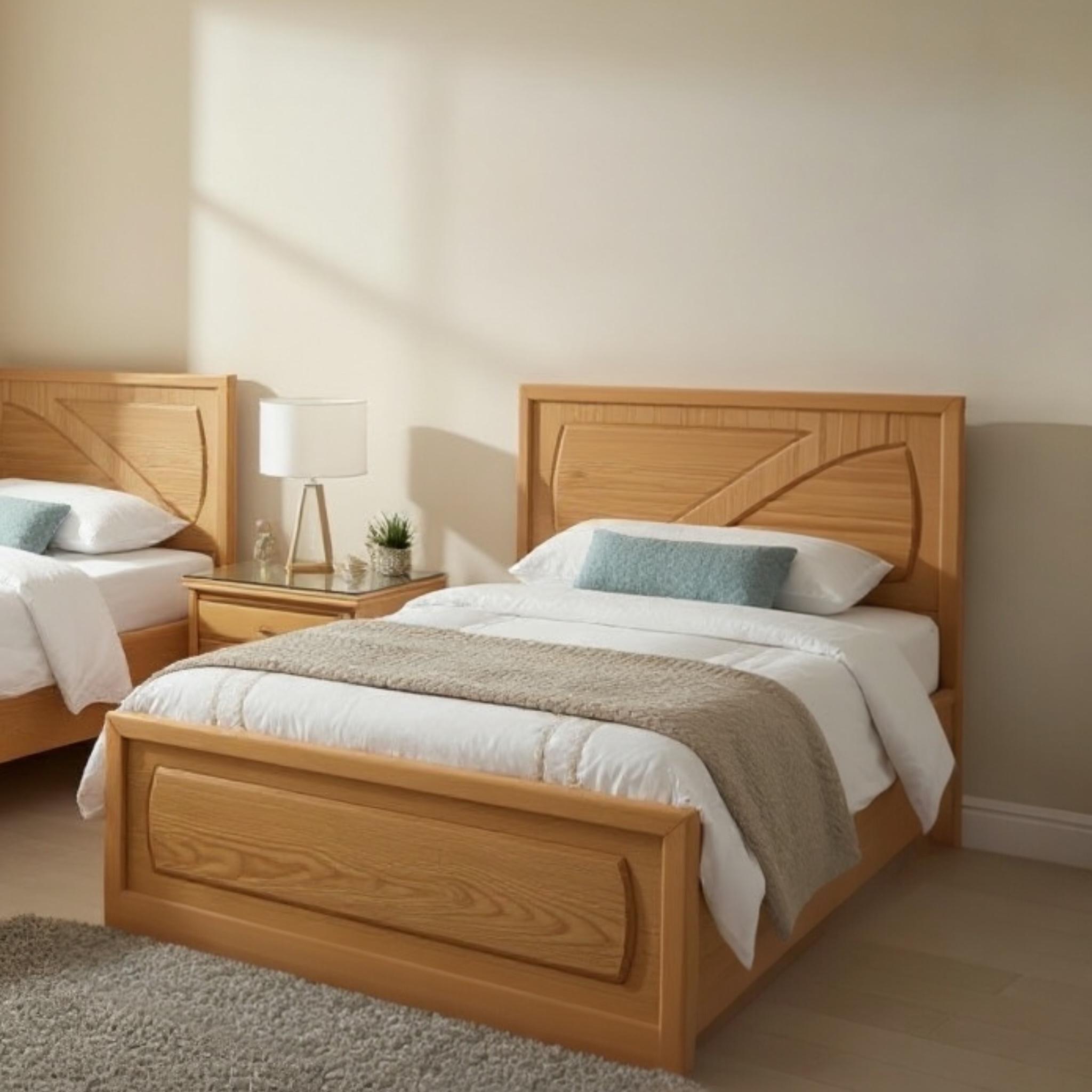 غرفة نوم مودرن خشب طبيعي بتصميم بسيط ولون خشبي