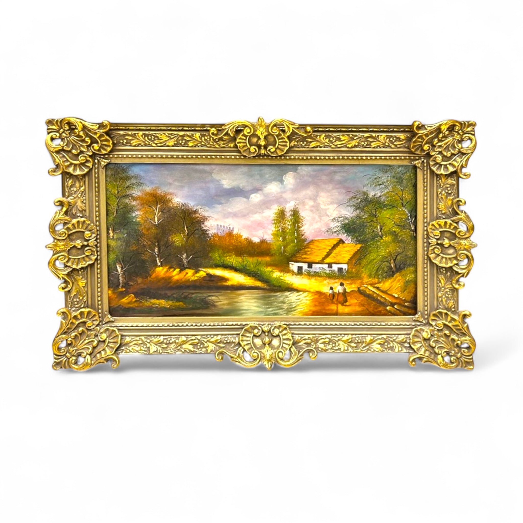 برواز وتابلوه رسم زيتي - برواز فريم خشبي و الاويمة جي ار بي واللوحة من الرسم الزيت والدهان بودره في دهب مترب المقاسات: W 115 CM * H 80 CM