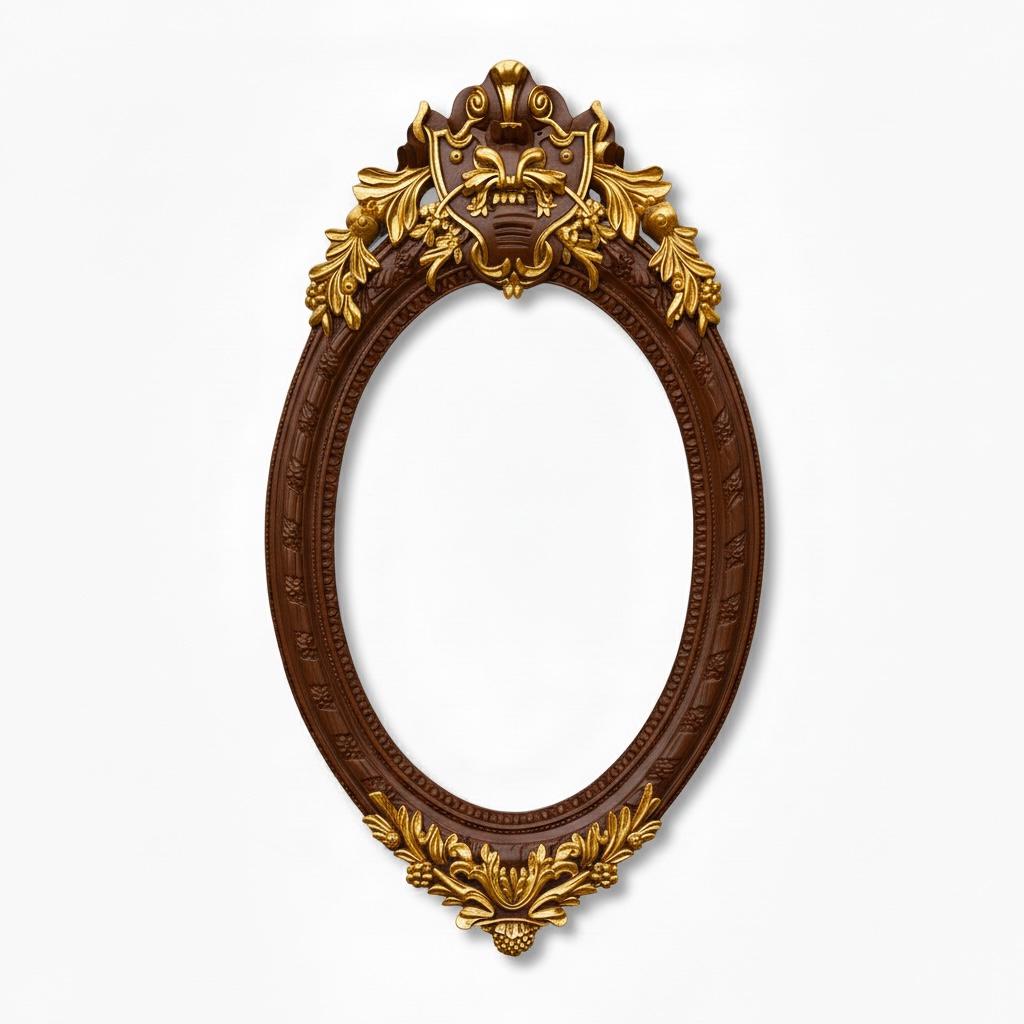 مرآة حائط كلاسيك بيضاوية بإطار مزخرف فخم لون بني وذهبي