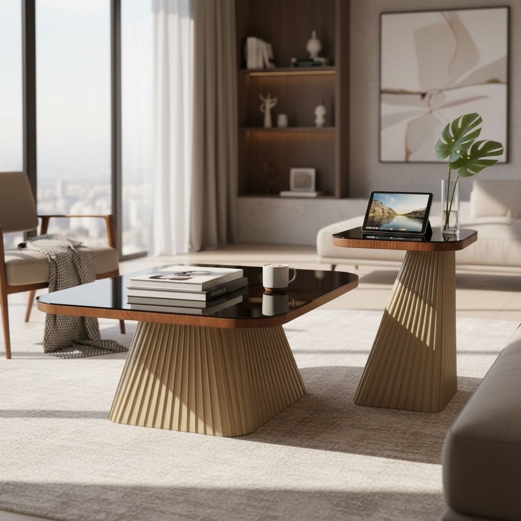 طقم ترابيزة مودرن بقاعدة فلوت خشابية