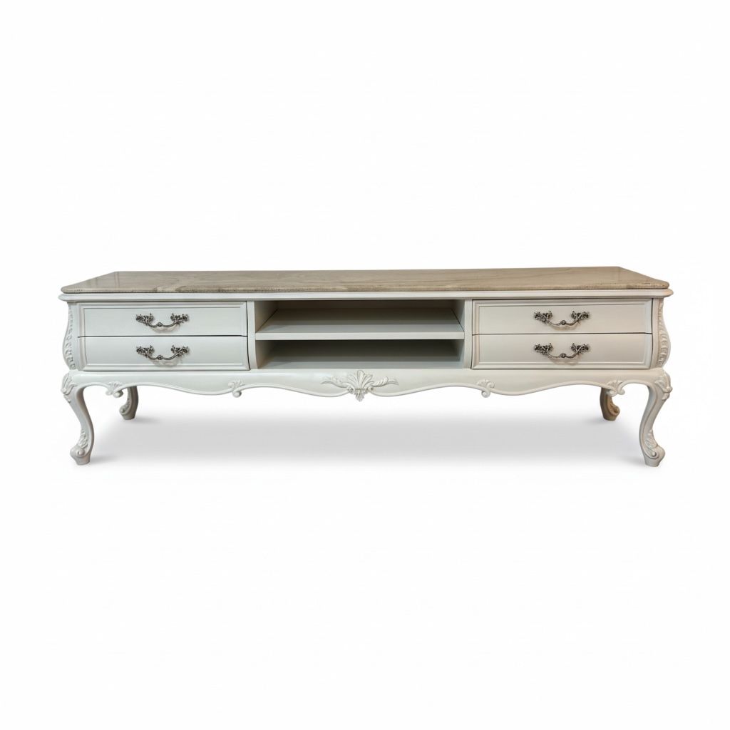 وحدة تلفزيون كلاسيك أبيض ناصع برخام داينو