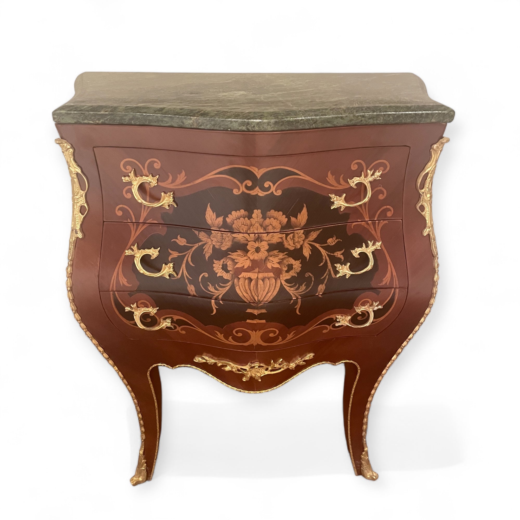 بايوه ماركتريه تلاتة درج مطعم بالنحاس - بايوه تلاتة درج ماركتريه طبيعي والقشرة الطبيعية و رخام اخضر هندي المقاسات: W 60 CM * H 75 CM * B 34 CM