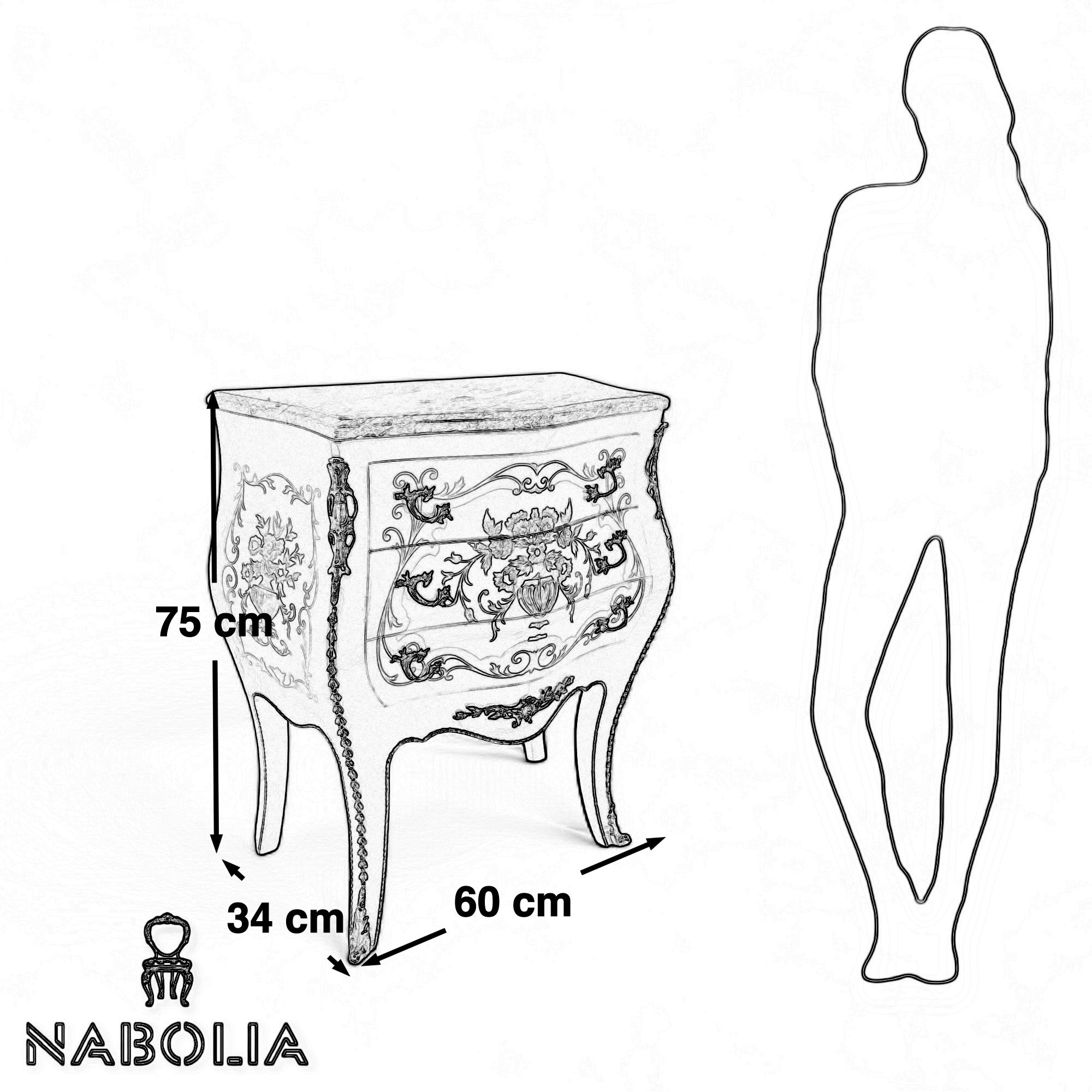 بايوه ماركتريه تلاتة درج مطعم بالنحاس - بايوه تلاتة درج ماركتريه طبيعي والقشرة الطبيعية و رخام اخضر هندي المقاسات: W 60 CM * H 75 CM * B 34 CM