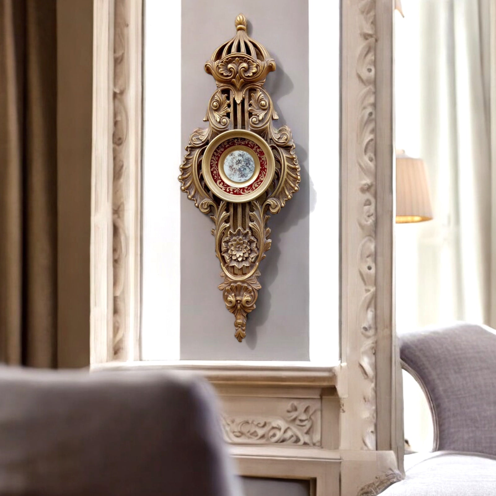 تعليقة أنتيك - تعليقة أنتيك من الخشب الطبيعي والحفر اليدوي دهب قديم المقاسات: W 34 CM * H 89 CM