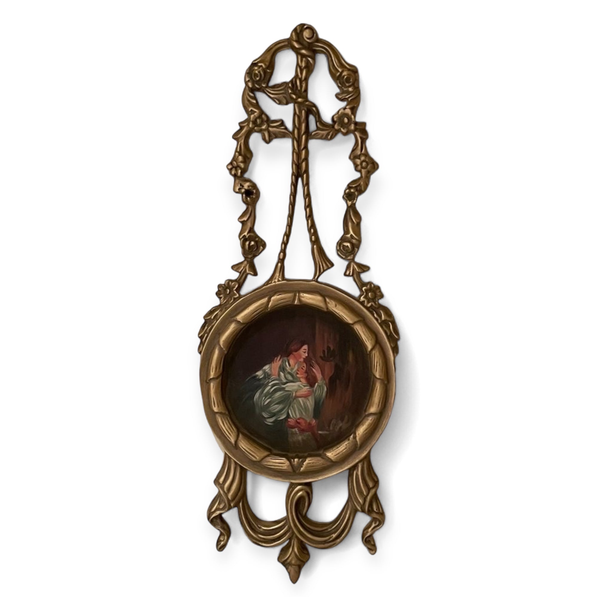 تعليقة ستارة - تعليقة ستارة أنتيك من الخشب الطبيعي والحفر اليدوي دهب قديم مع لوحة من الرسم اليدوي المقاسات: W 85 CM * H 32 CM