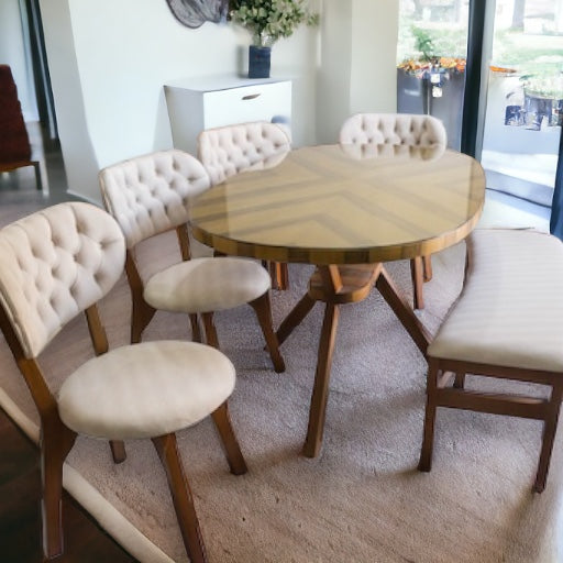 ترابيزة سفرة بانكت وكراسي - سفرة مصنعة من الخشب الزان الطبيعي والقشرة الافريقي مكونة من ترابيزة و بانكت و اربعة كراسي المقاسات: W 170 CM * B 80 CM * H 80 CM