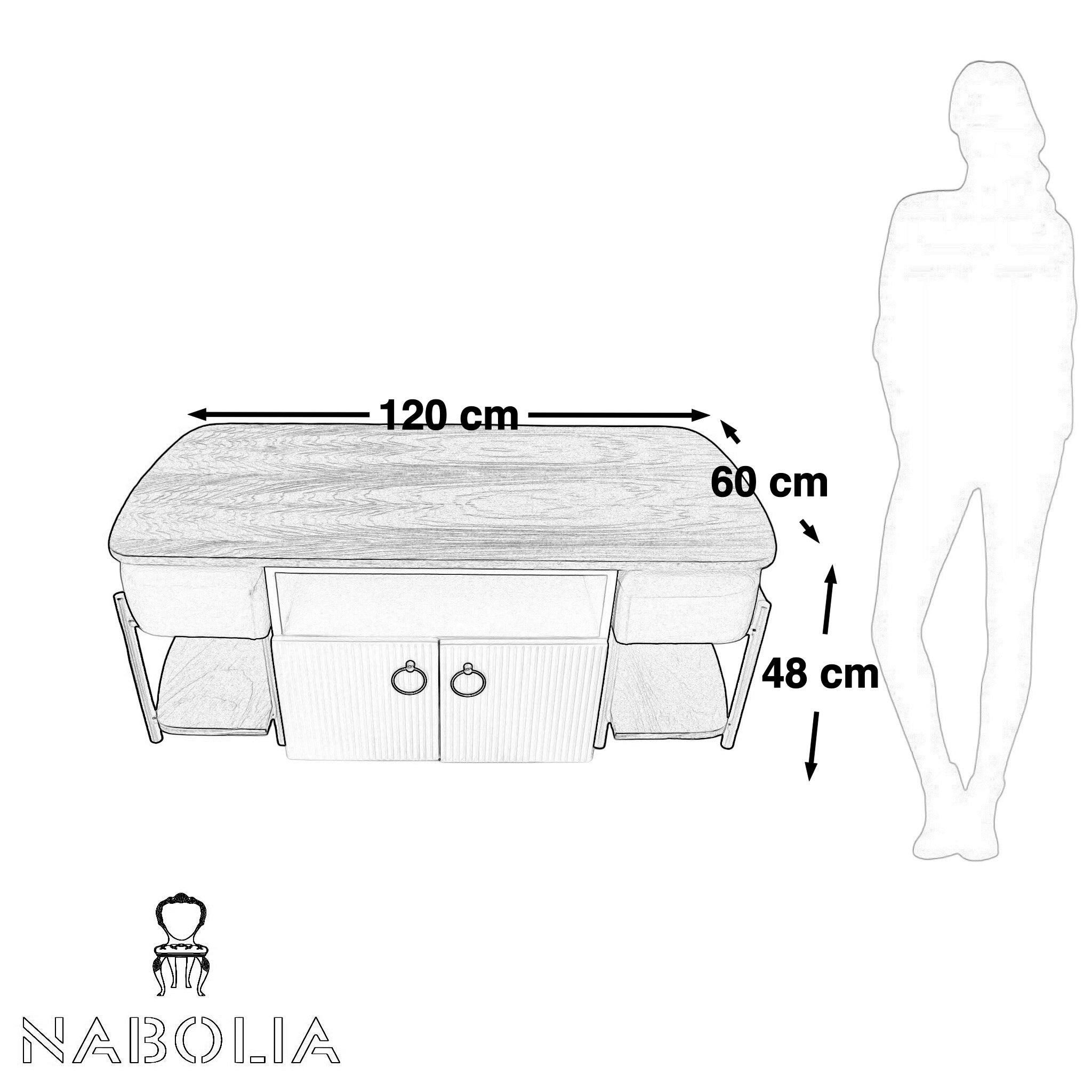 ترابيزة وسط مع اتنين بف وقواعد استيل - Nabolia