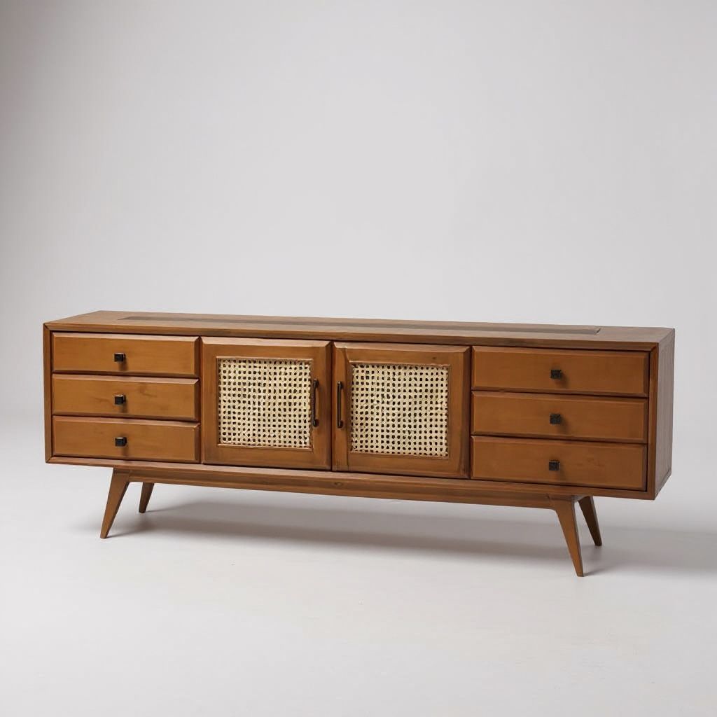 وحدة تلفزيون خشابي بواجهات كانيه وادراج تخزين