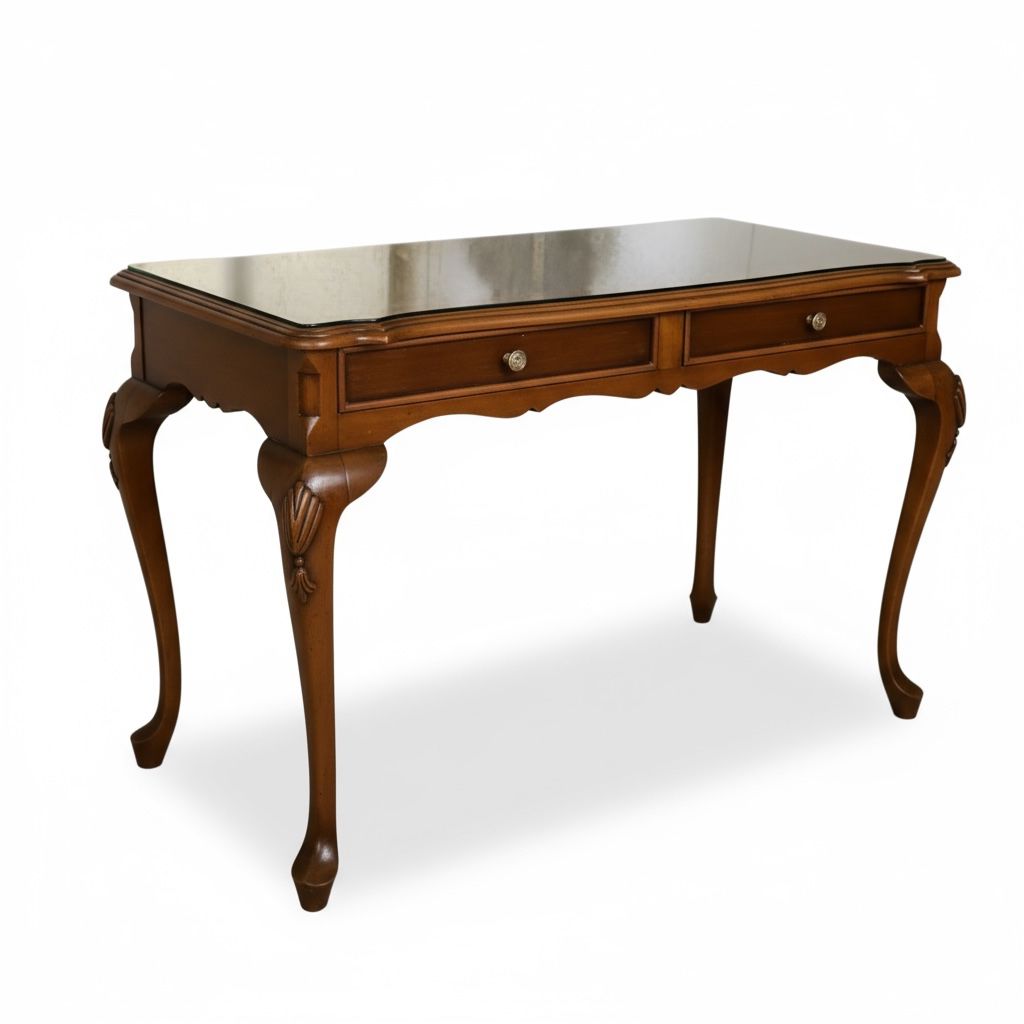 كونسول كلاسيك خشب زان بسطح زجاجي