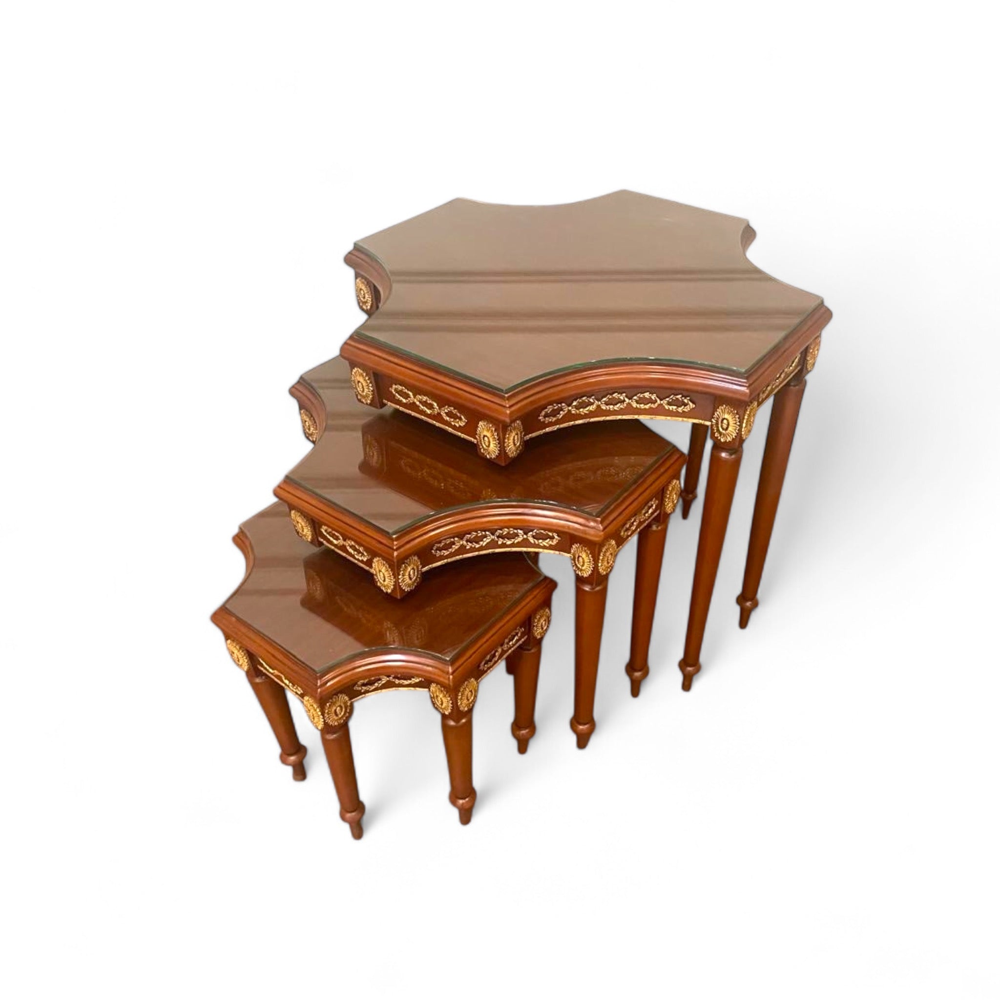 Stars 3-Tier Nesting Table Set - Hand-Painted Brass Inlay Classic Design