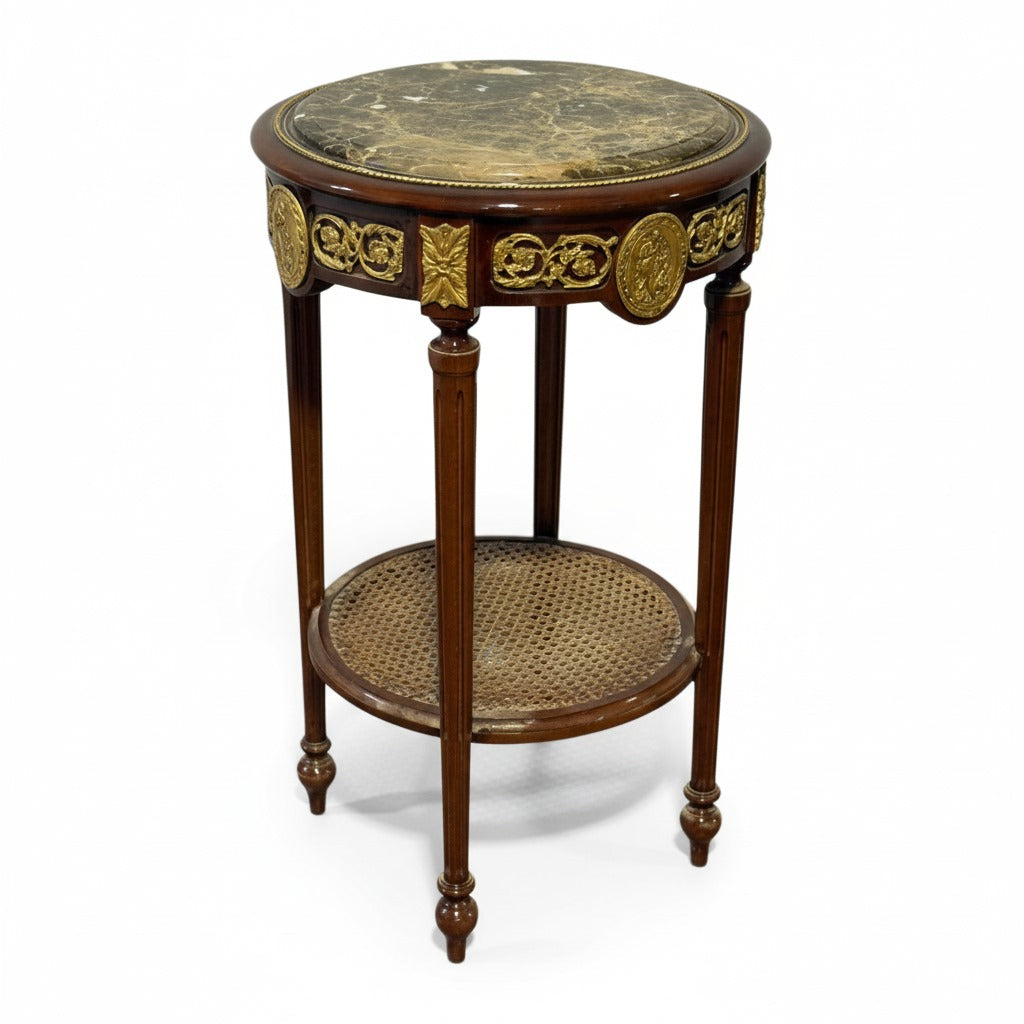 ترابيزة جانبية كلاسيك بسطح رخامي وتطعيم نحاس