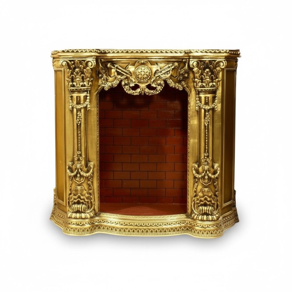 مدفأة كلاسيكية باللون الذهبي الأنيق