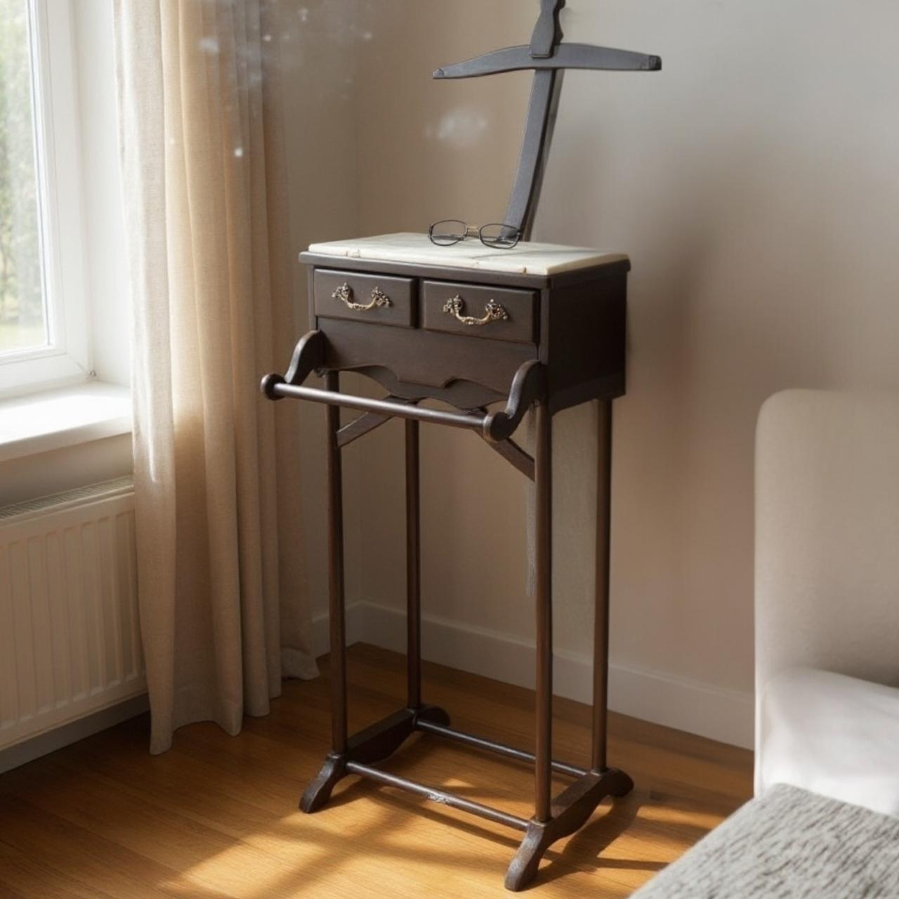 شماعة خشب زان داكن مع سطح رخام