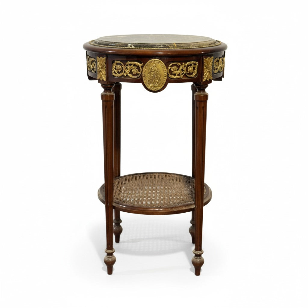 ترابيزة جانبية كلاسيك بسطح رخامي وتطعيم نحاس