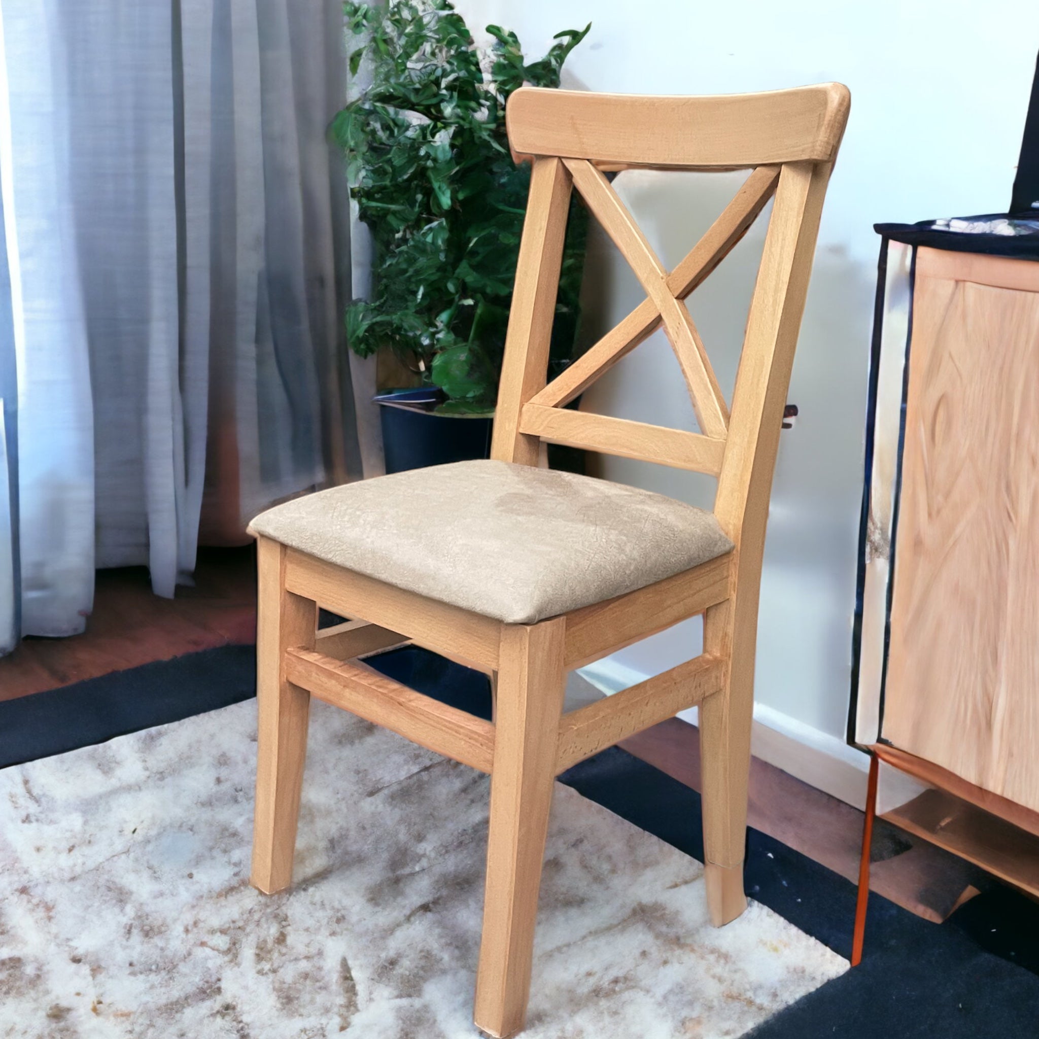 كرسي اكس -  كرسي مصنع من الخشب الزان الاحمر المجفف والقاعدة تنجيد ومتاح تغيير اللون المقاسات: W 45 CM * H 100 CM * B 45 CM