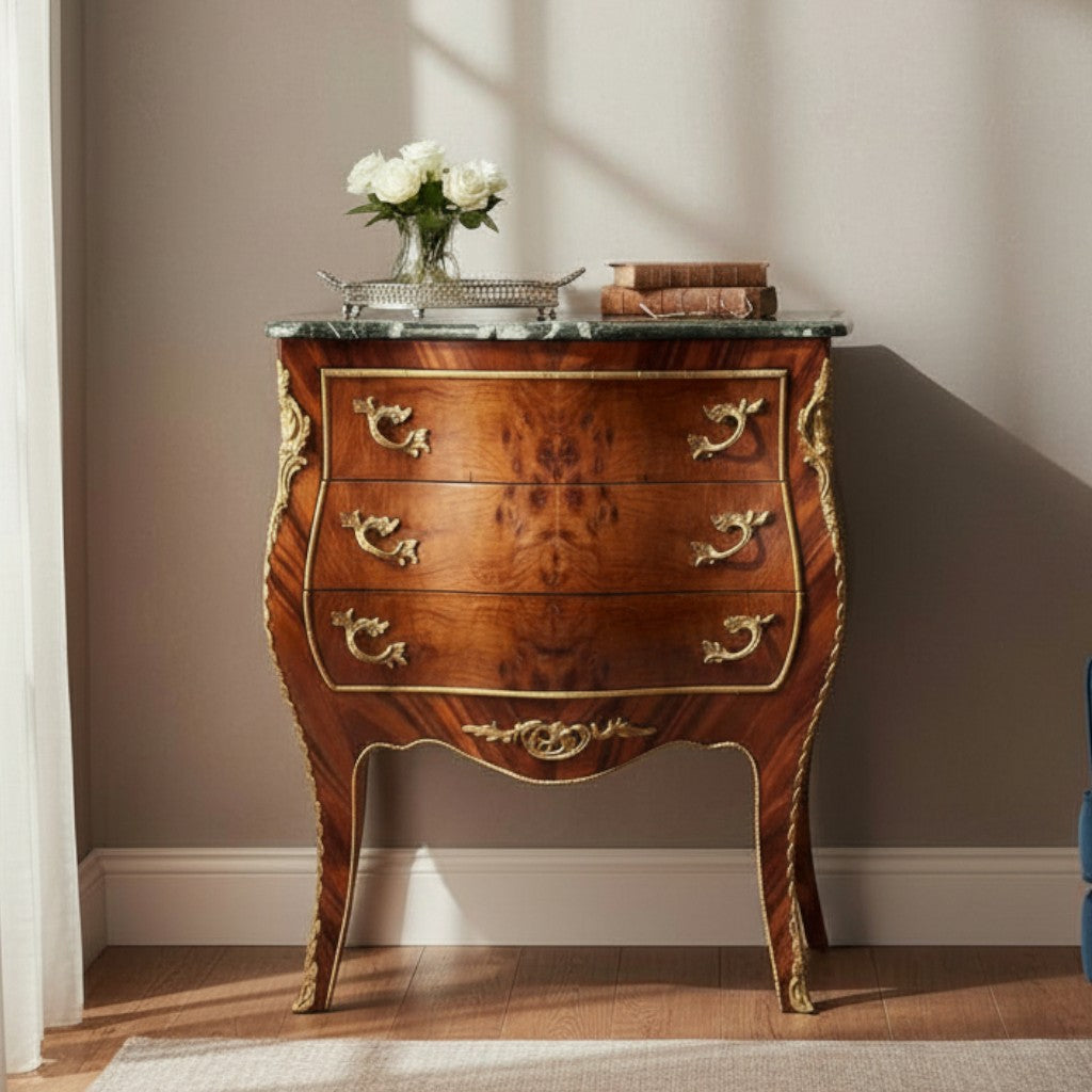 بايوه كلاسيك بسطح رخام فاخر ولمسات نحاسية