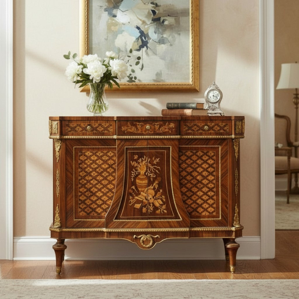 بايوه كلاسيك فاخر بتطعيمات خشبية وزخارف نحاس