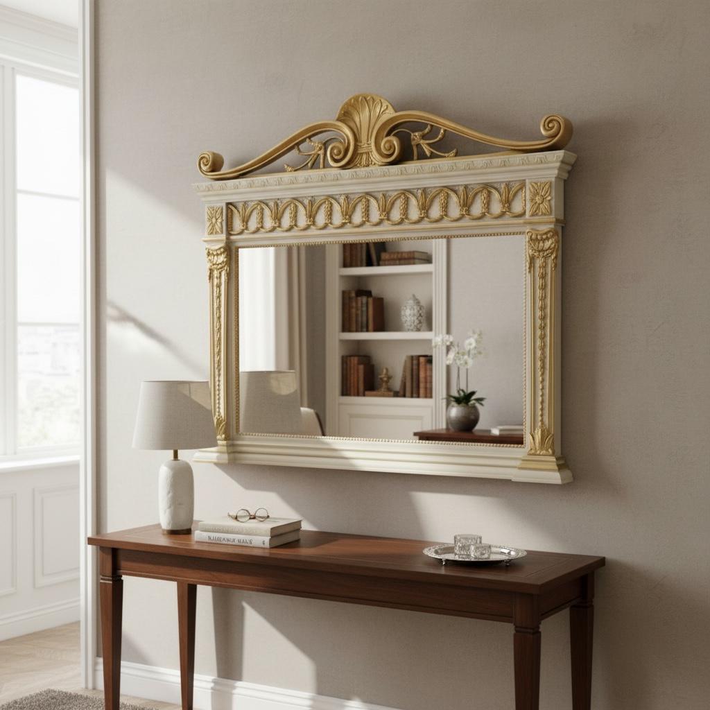 برواز مرايا كلاسيك أوف وايت بتفاصيل ذهبية أنيقة