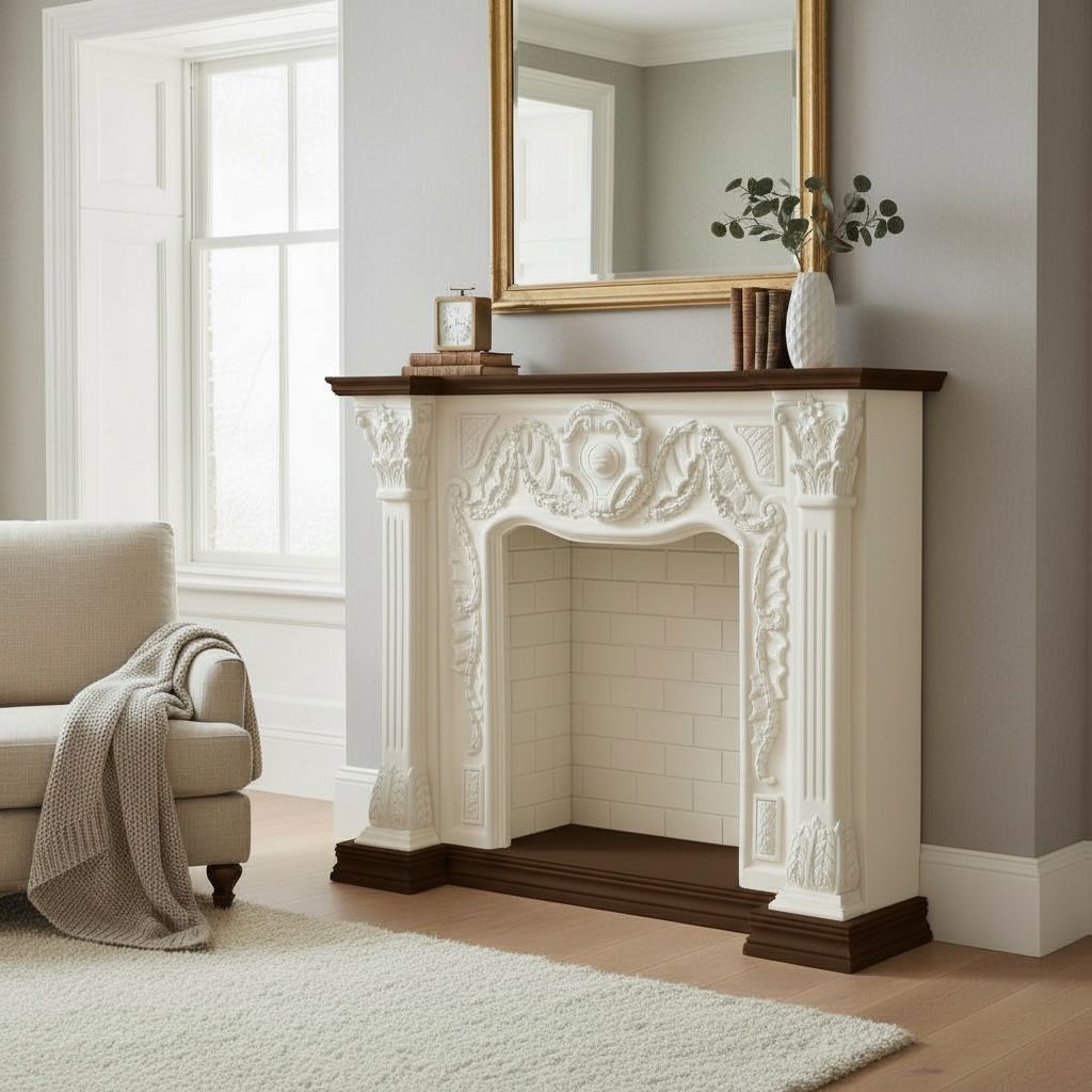 مدفأة ديكورية كلاسيك بحفر يدوي فاخر