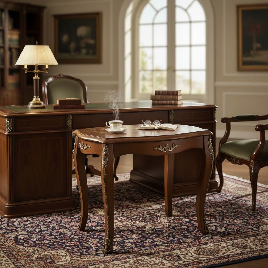 ترابيزة استقبال مكتب كلاسيك خشب طبيعي بتطعيم نحاس فاخر