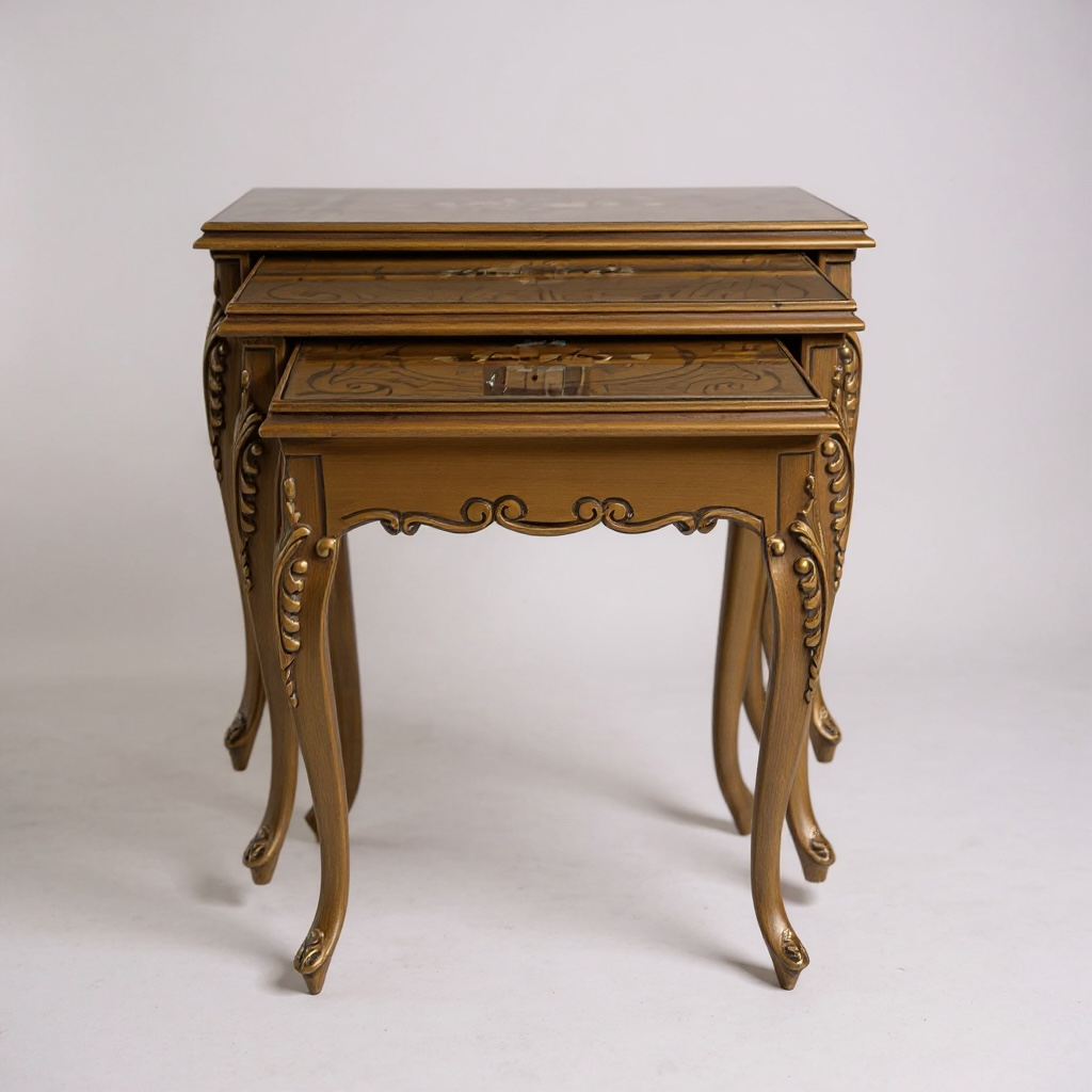 طقم ترابيزات كلاسيك ذهبي برسم يدوي وزجاج