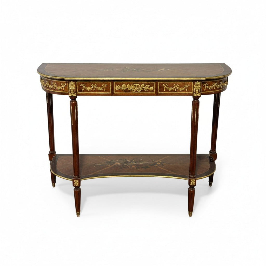 كونسول كلاسيك فاخر بزخارف ذهبية وتطعيمات خشب طبيعي