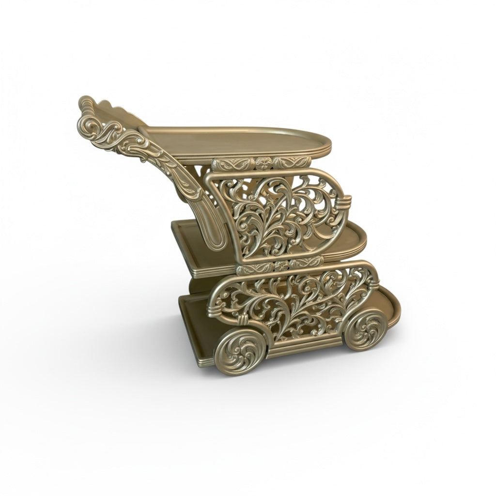 Neoclassical Engraved Guest Trolley - Gloss Champagne Paint