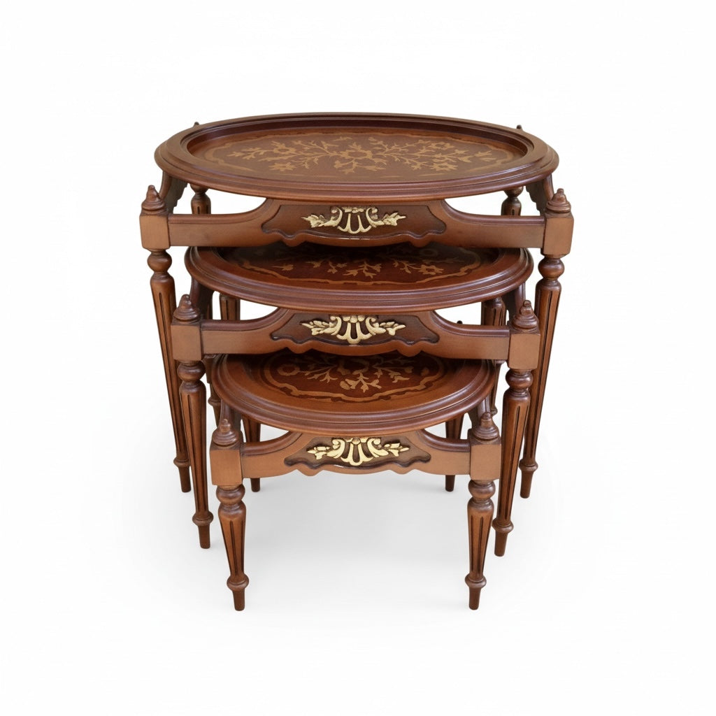 طقم ترابيزات متداخل بني مطعم بالماركتريه – 3 قطع