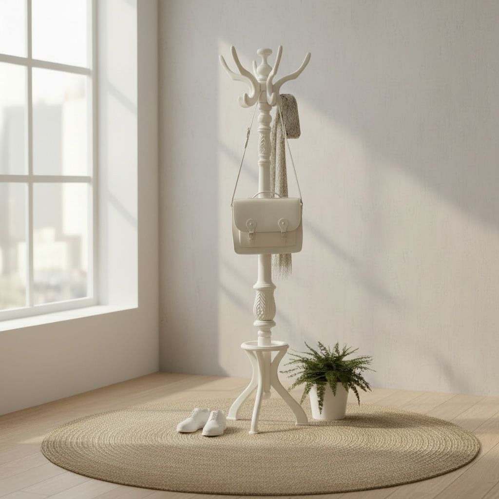 شماعة ملابس خشب بتصميم فاخر بلون أبيض