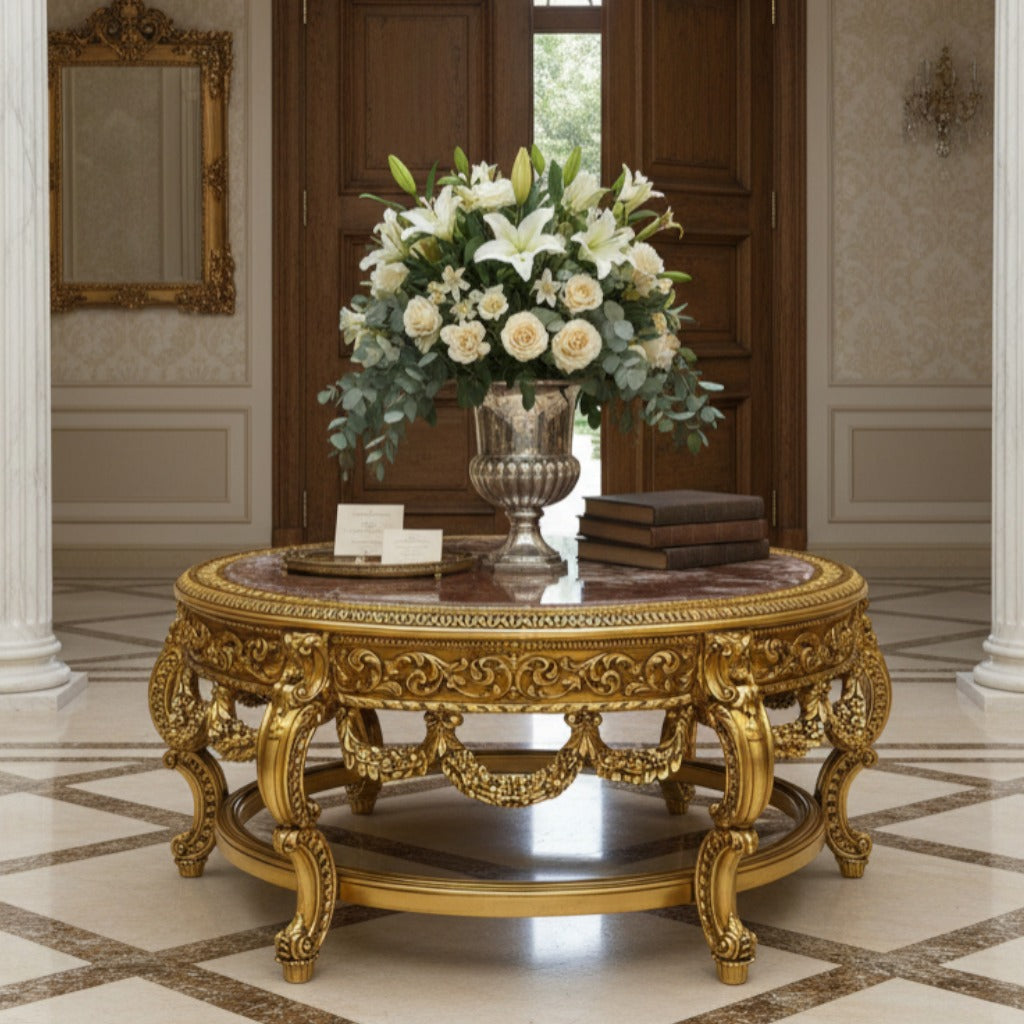 ترابيزة مدخل دائرية كلاسيك فاخرة بسطح رخامي - Nabolia