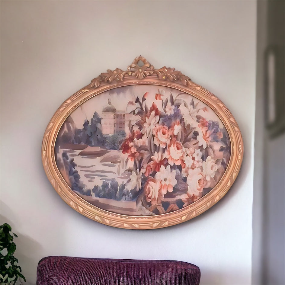 تابلوه كتان مطبوع - برواز انتيك من الخشب الزان حفر هاند ميد دهان دهبي و وتابلوه من الكتان المطبوع المقاسات: W 97 CM * H 72 CM