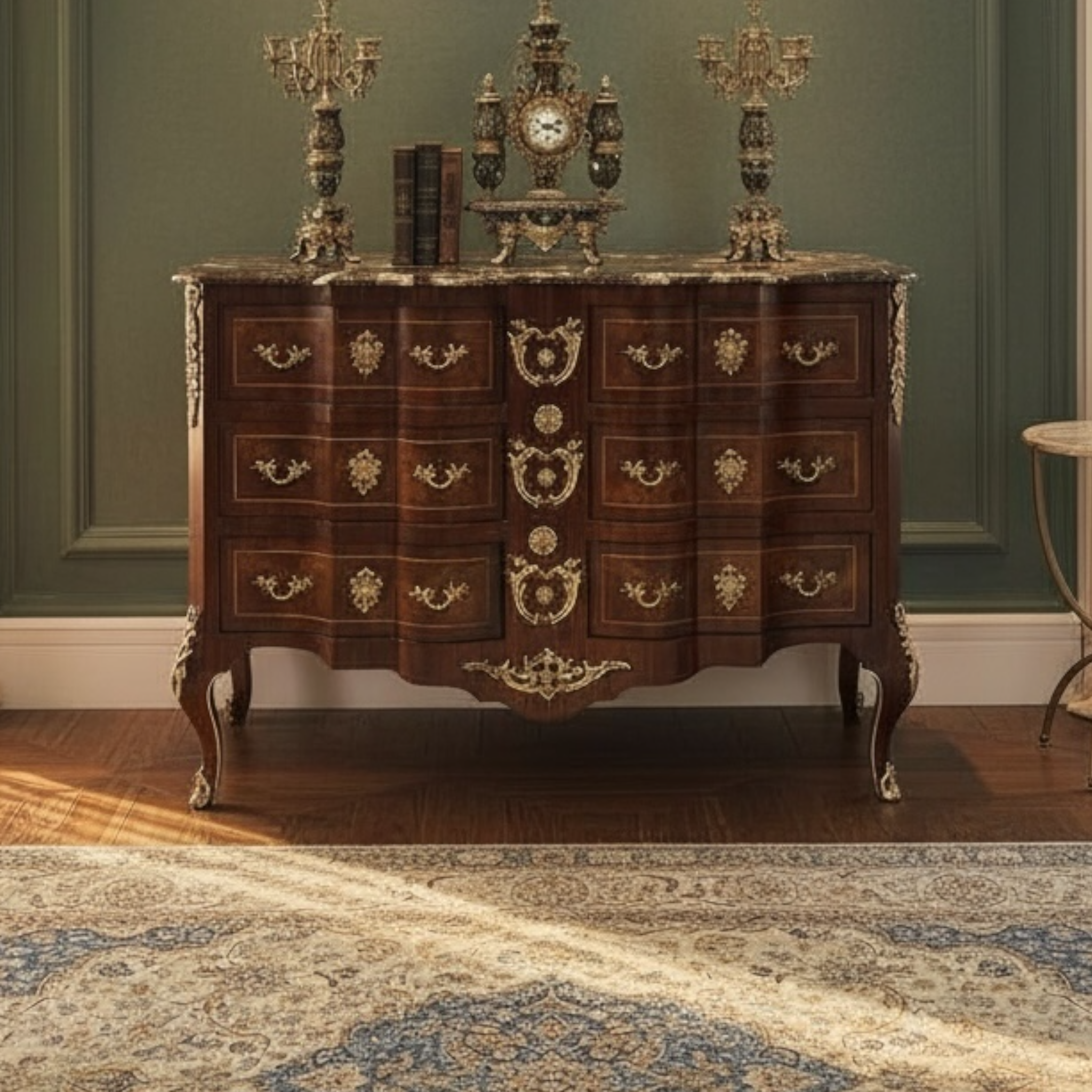 بايوه كلاسيك 6 أدراج بنقوش نحاسية ورخام امبرادور