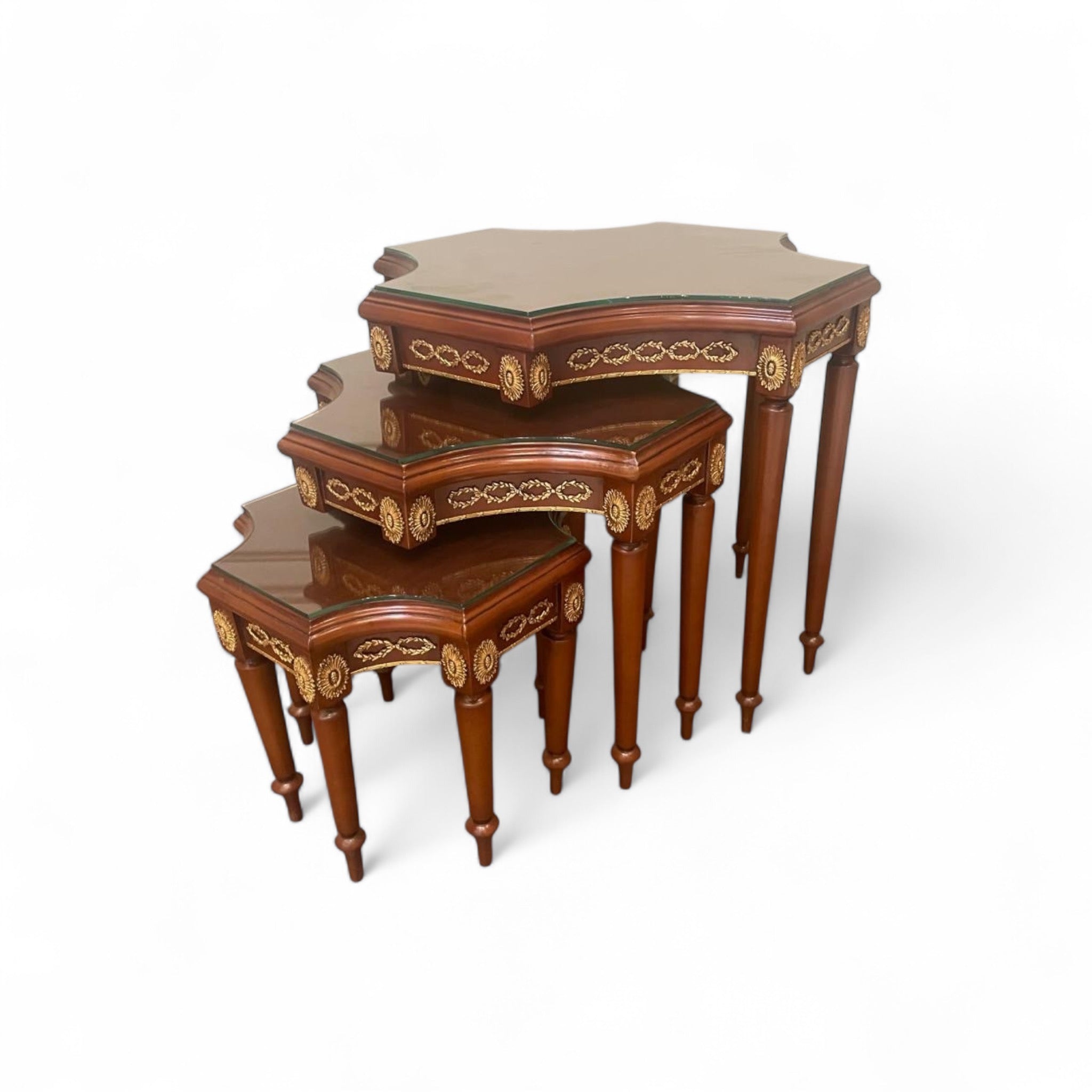 Stars 3-Tier Nesting Table Set - Hand-Painted Brass Inlay Classic Design