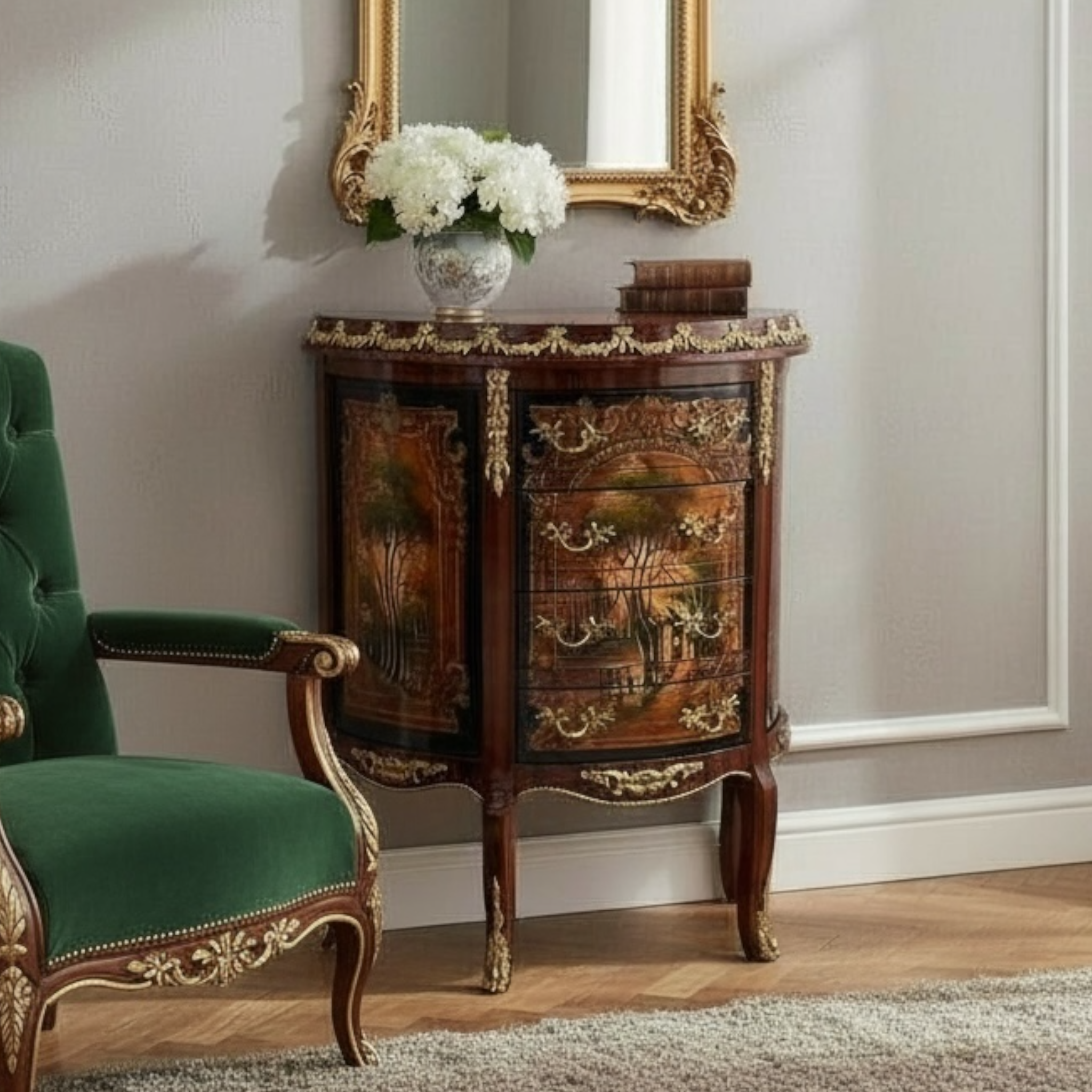 بايوه ٤ أدراج برسم طبيعي وزجاج