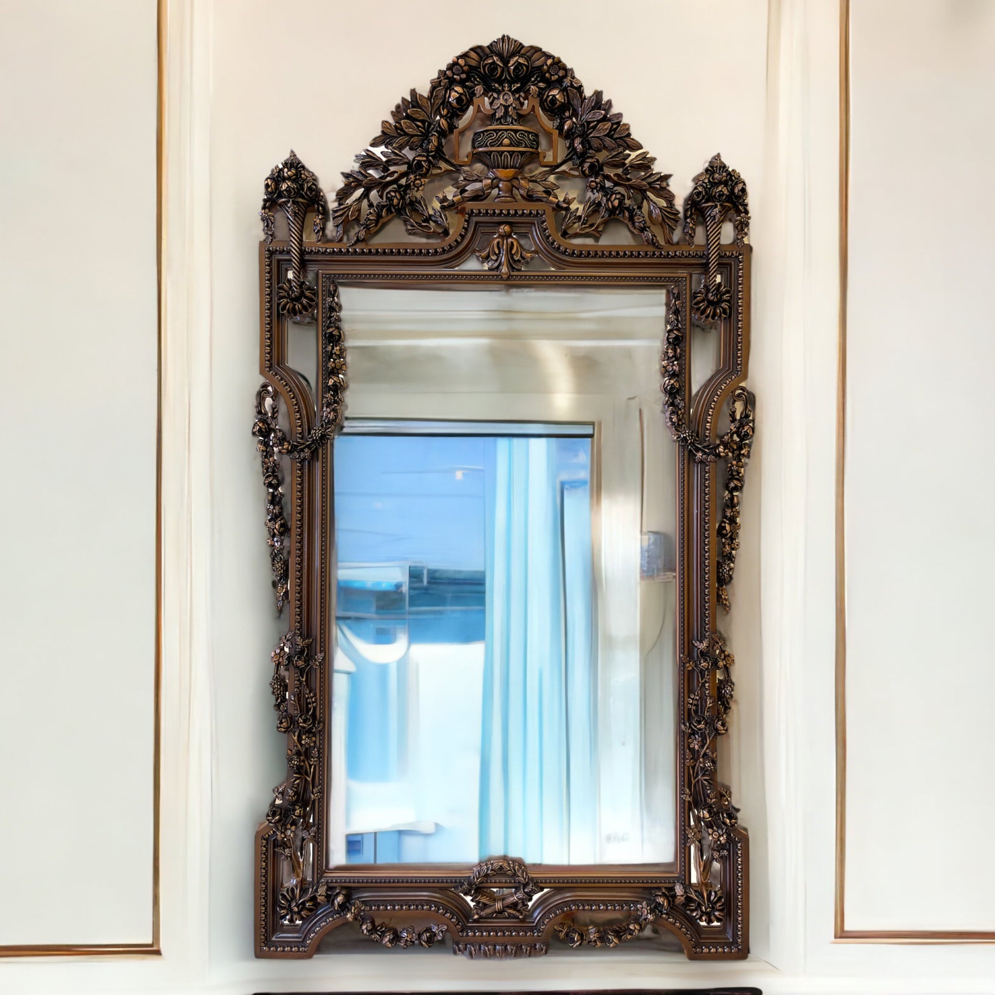 برواز مدخل - برواز انتيك من الخشب الزان حفر هاند ميد دهان استر و مرايا جريش المقاسات: W 140 CM * H 245 CM