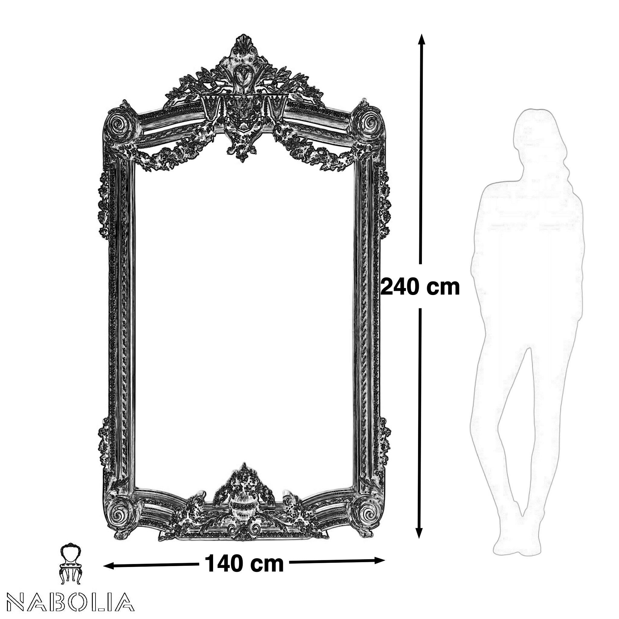 برواز ملكي دهبي - برواز انتيك فخم مصنوع من الخشب الزان الطبيعي والحفر اليدوي المميز لاضافة لمسة جماليه فخمة والدهان ورق دهب متأكسد و المرايا جريش المقاسات: W 140 CM * H 240 CM
