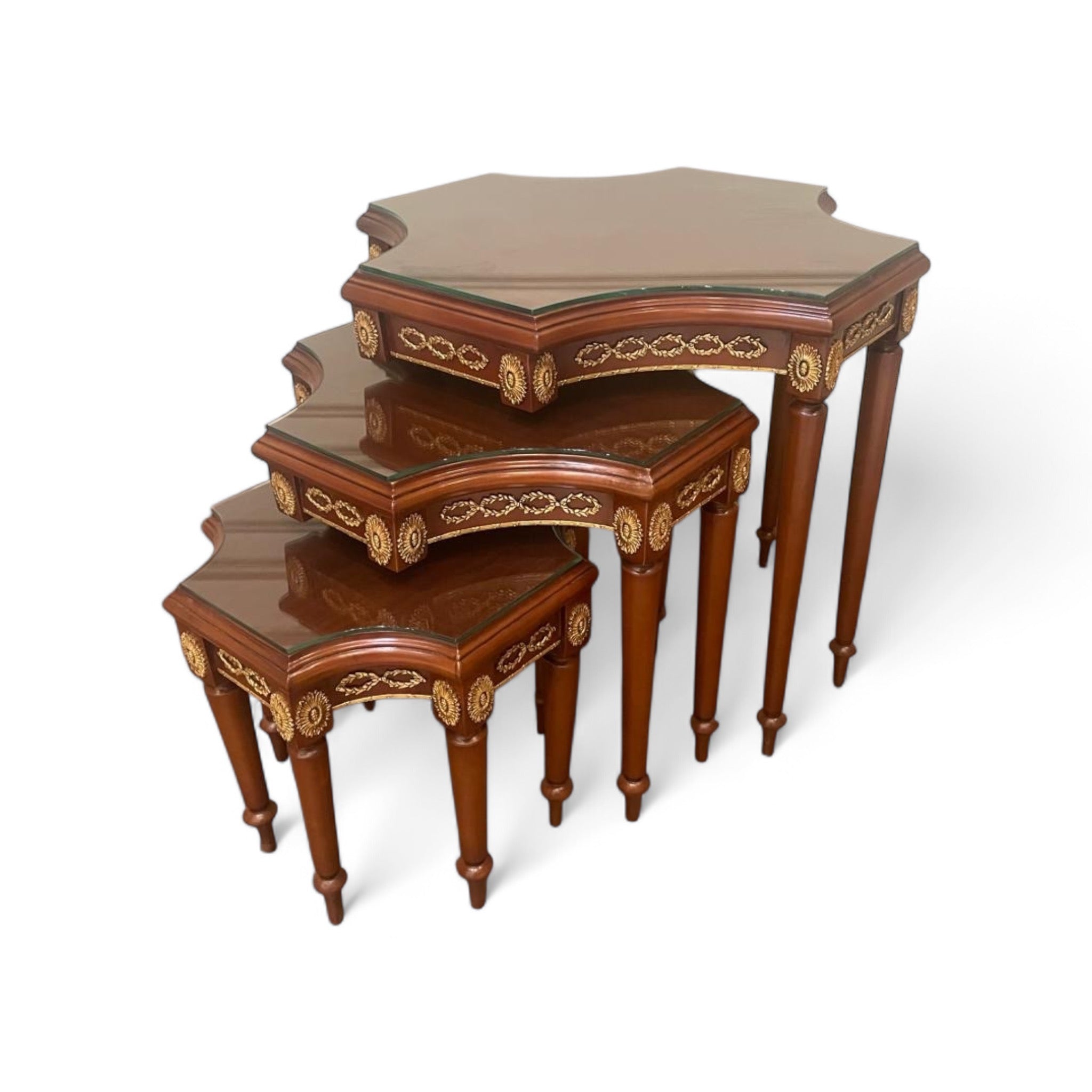 Stars 3-Tier Nesting Table Set - Hand-Painted Brass Inlay Classic Design
