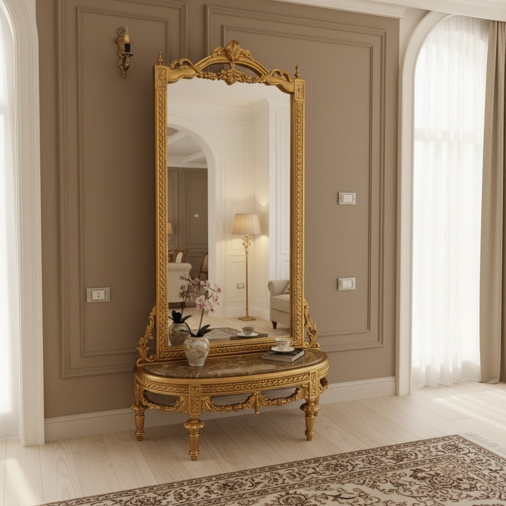 كونسول كلاسيك فاخر بمرآة كبيرة