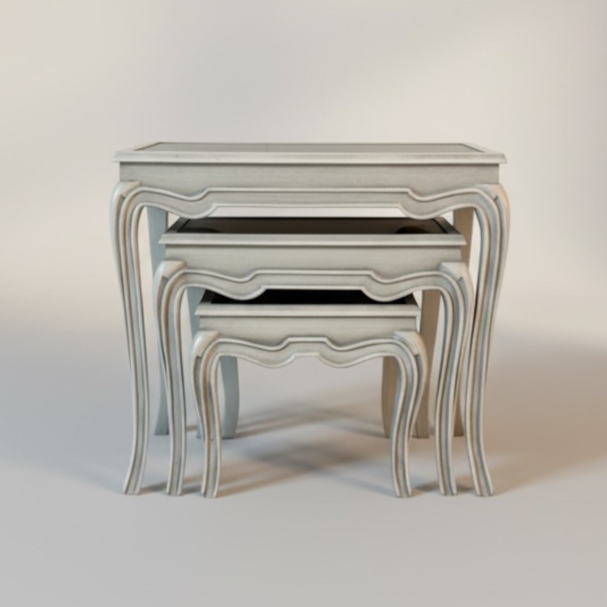 طقم ترابيزات ثلاثي نيوكلاسيك – اوف وايت جراي وزجاج - Nabolia