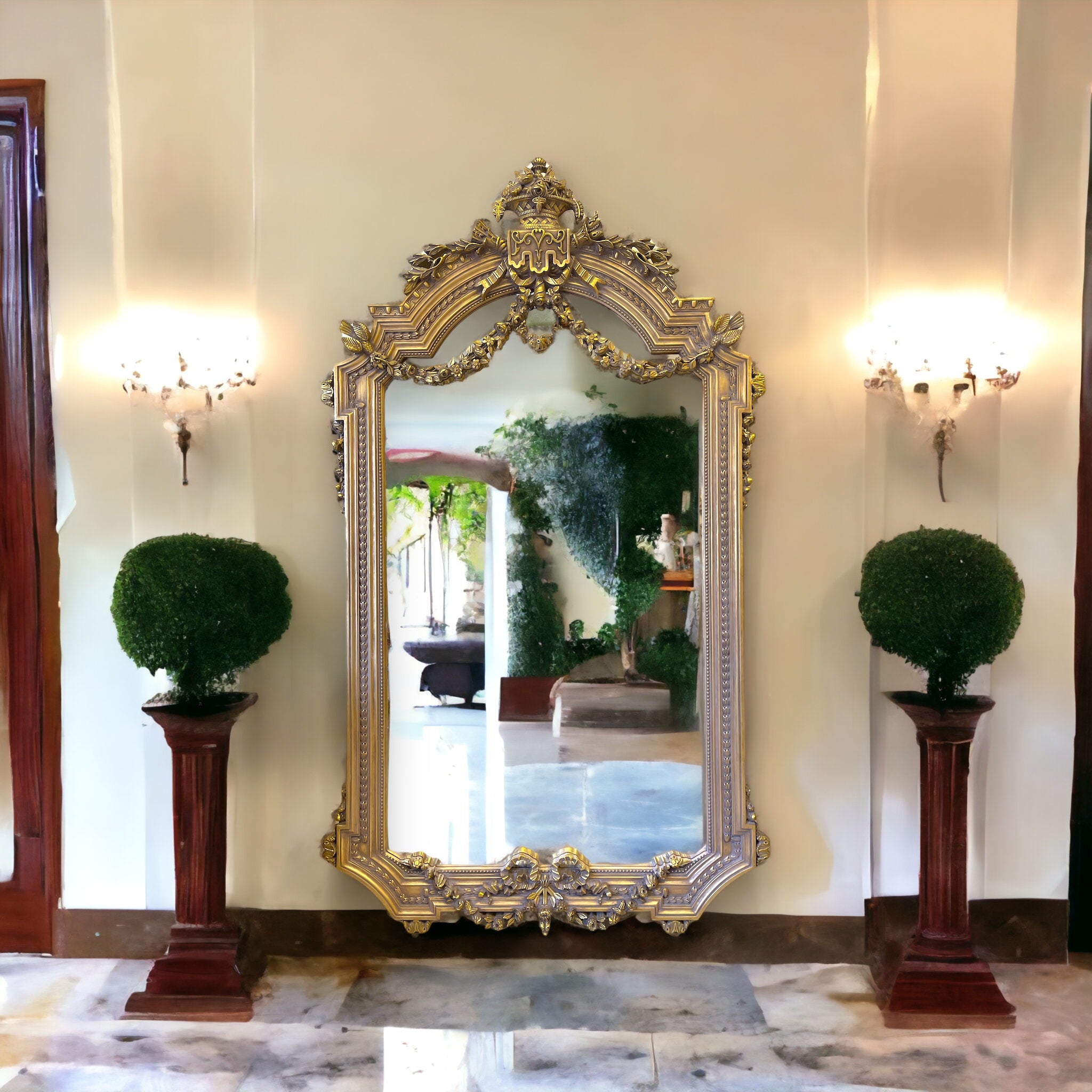 برواز مدخل دهبي - برواز مدخل من الخشب الزان مميز تشطيب دهب انجليزي ومرايا و الحفر هاند ميد المقاسات: W 140 CM * H 240CM